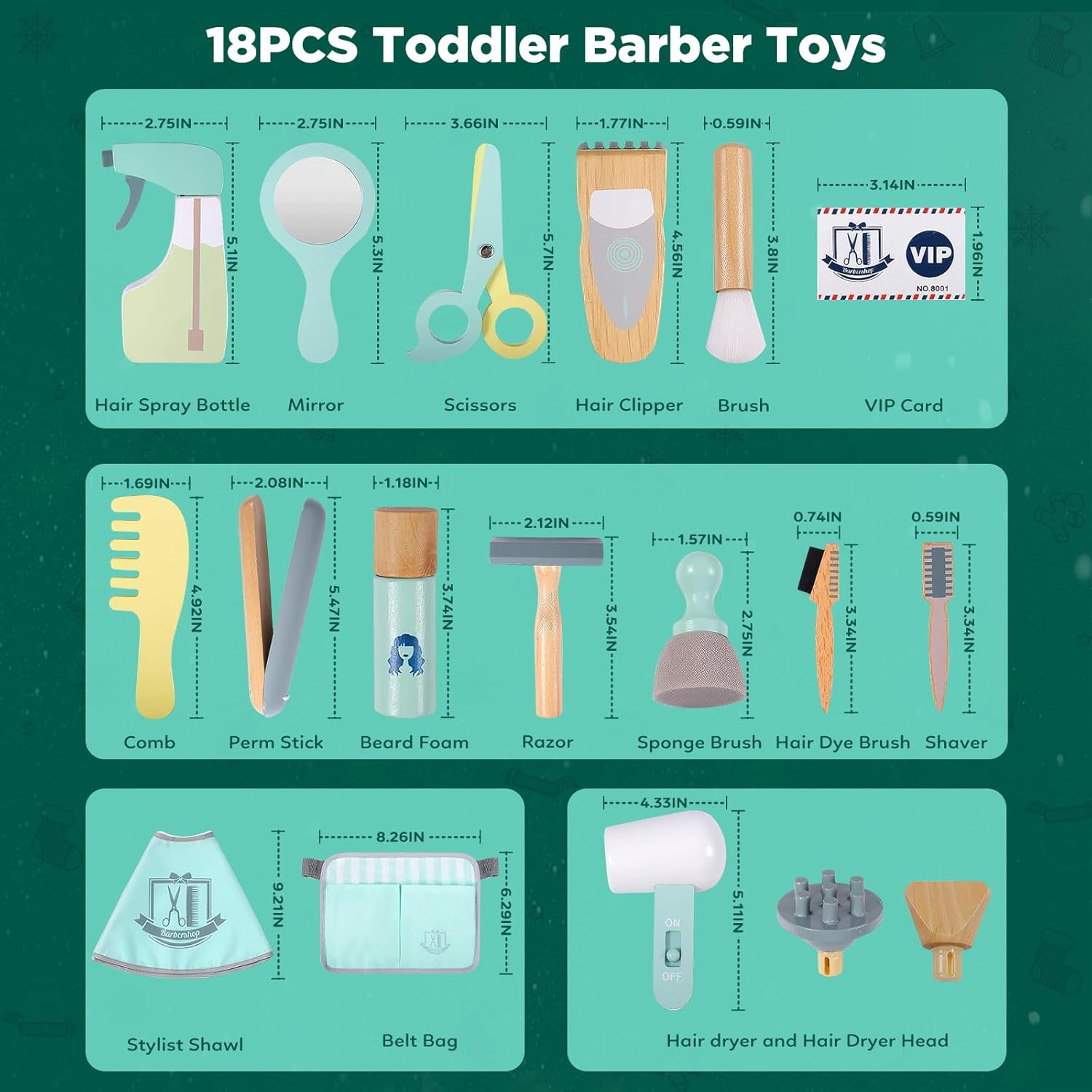 Hair Salon Kids Playset, Wooden Pretend Play 18-Piece Hair Salon Toy for Girls Boys with Hair Dryer/ Mirror/ Stylist Accessories, Birthday Gift for Aged 3 4 5 6 7 8 Hair Salon 2 image 6 of 7 B0DDSFL9CQ