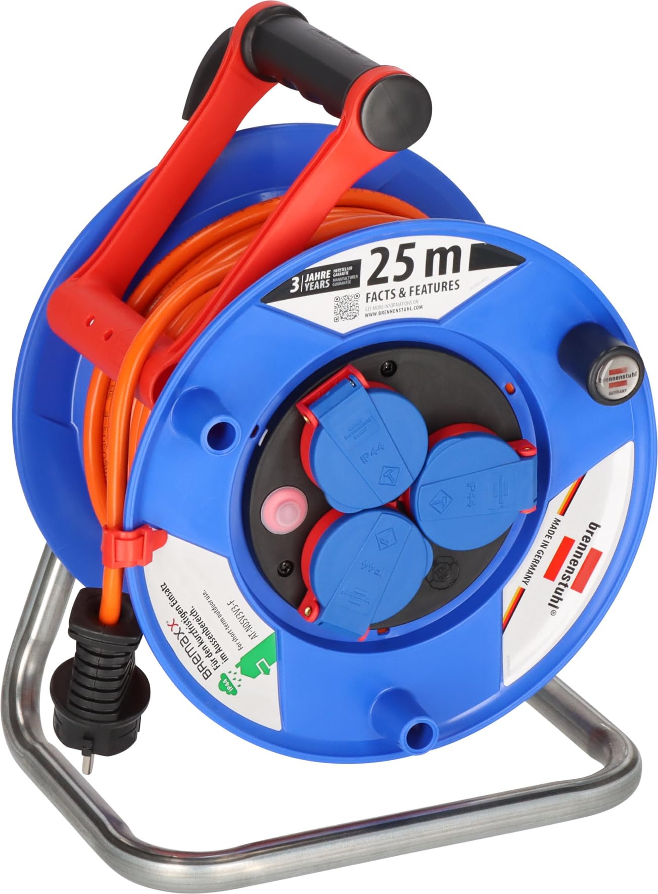 Brennenstuhl Garant Serie IP44 Lizenziert 25 Meter Spule Verlängerungskabel orange