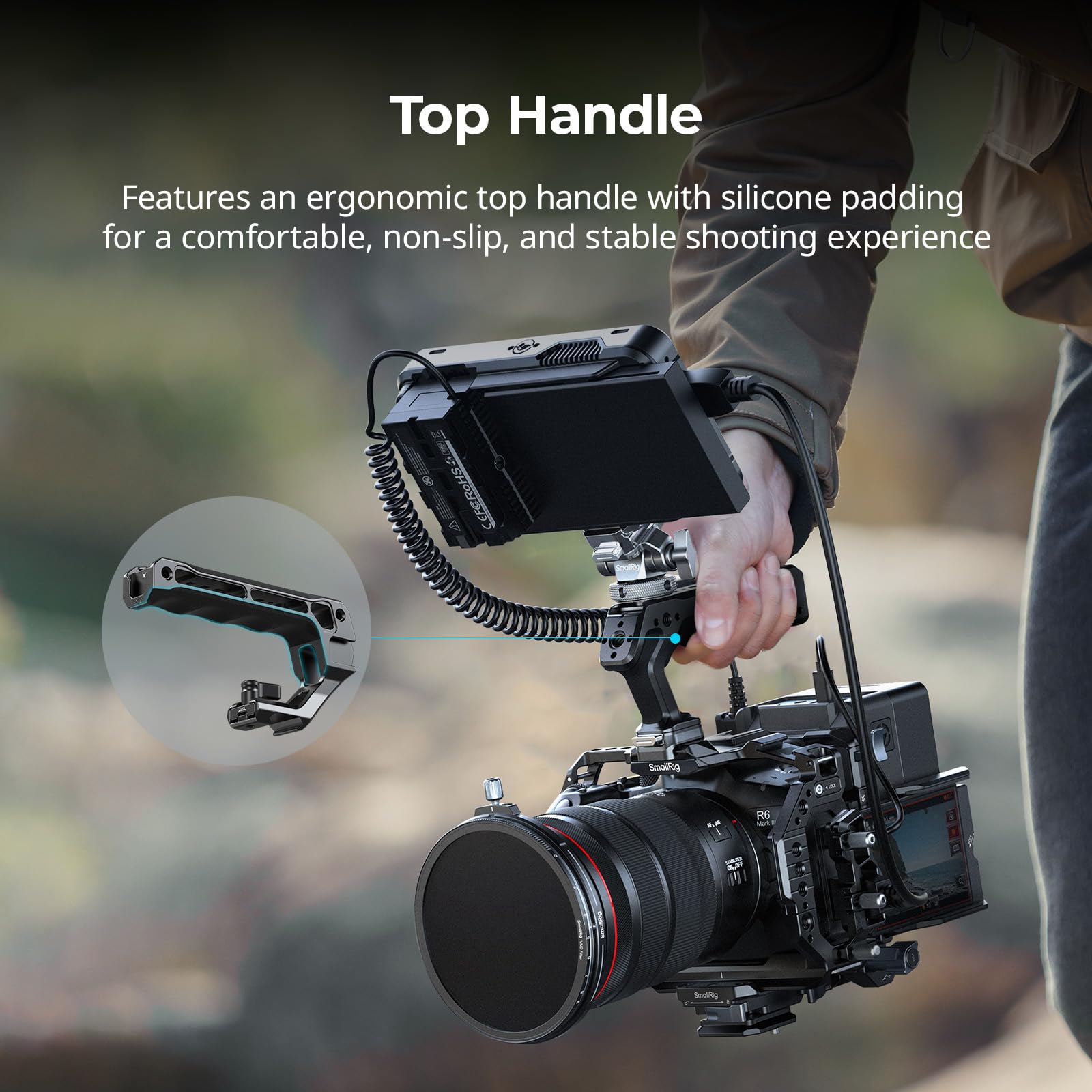 SMALLRIG Zestaw R6 Mark III Camera Cage do Canon R6 Mark II z górnym uchwytem i zaciskiem kablowym, szynami HawkLock NATO, płytką szybkozłączki do Arca, kompatybilny z do DJI RS 3 / RS 3 Pro /-5955