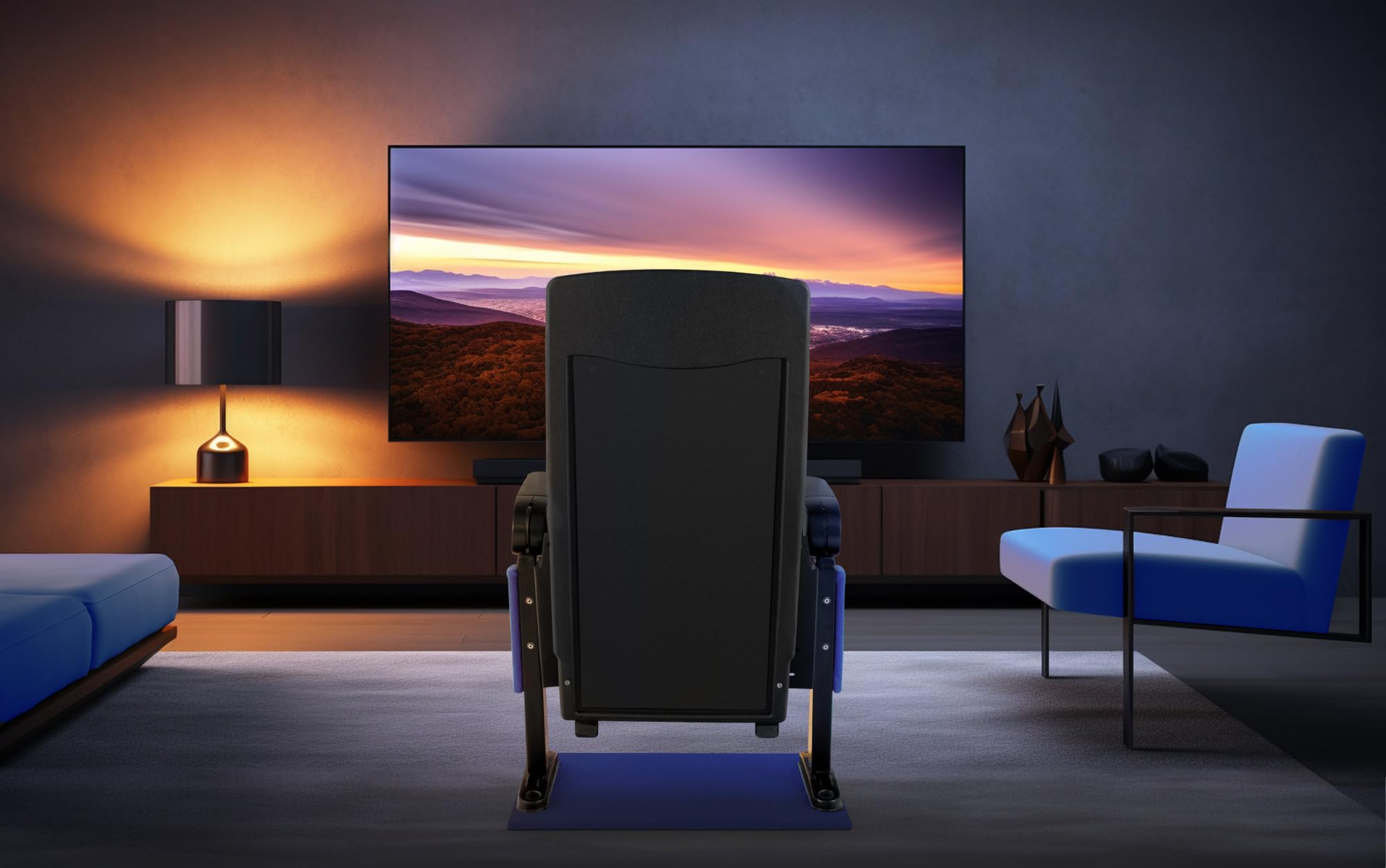 Stagecaptain CS-600BL Movieking Fauteuil de Cinéma Bleu, Siège Rabattable | Fauteuil de cinéma classique, Tissu robuste à mailles larges, 2 accoudoirs rabattables avec porte-boisson, 5 cm