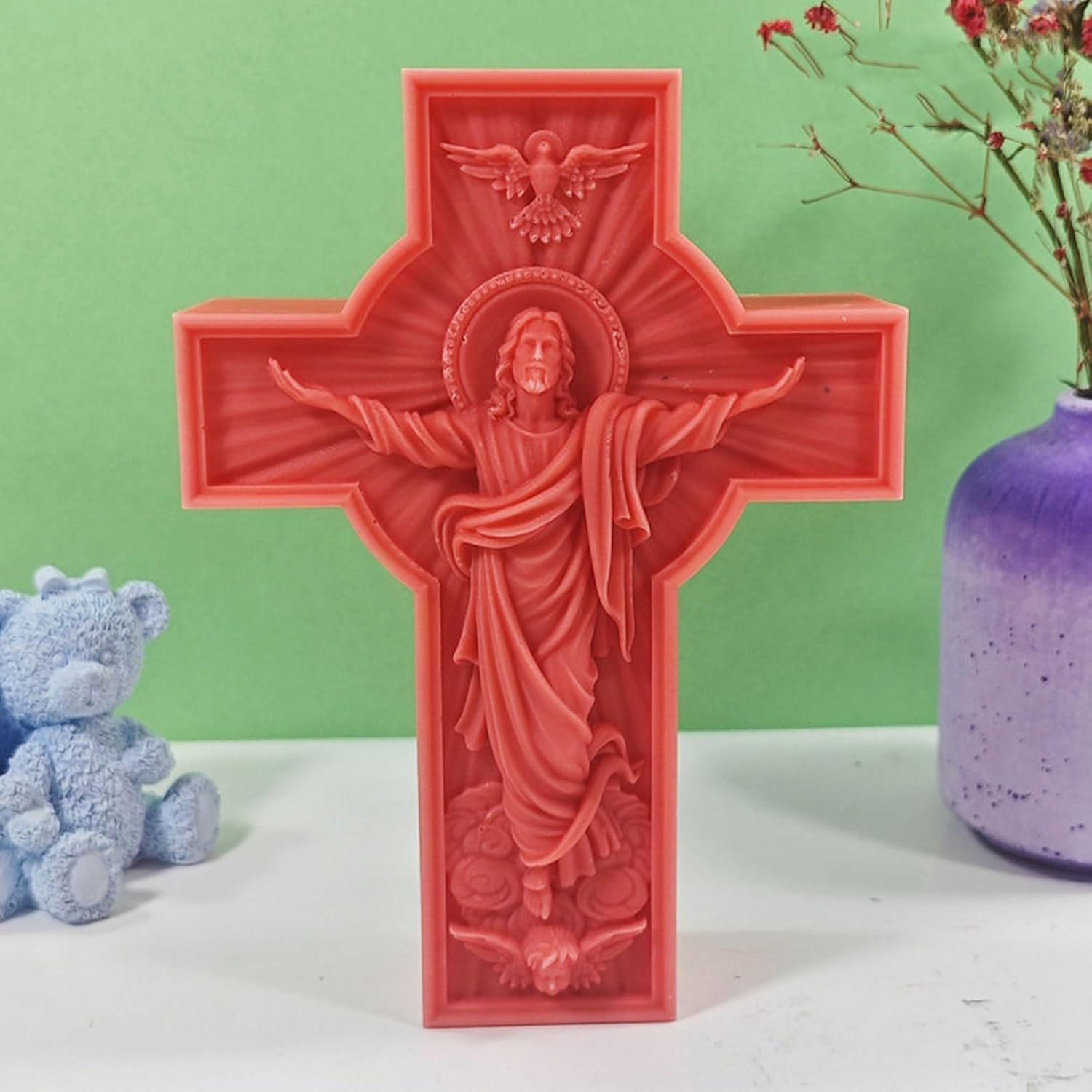 石膏オーナメントを作るためのクロススカルプチャー型 ホームデコレーション クラフトクロス像型 食品グレードシリコン樹脂