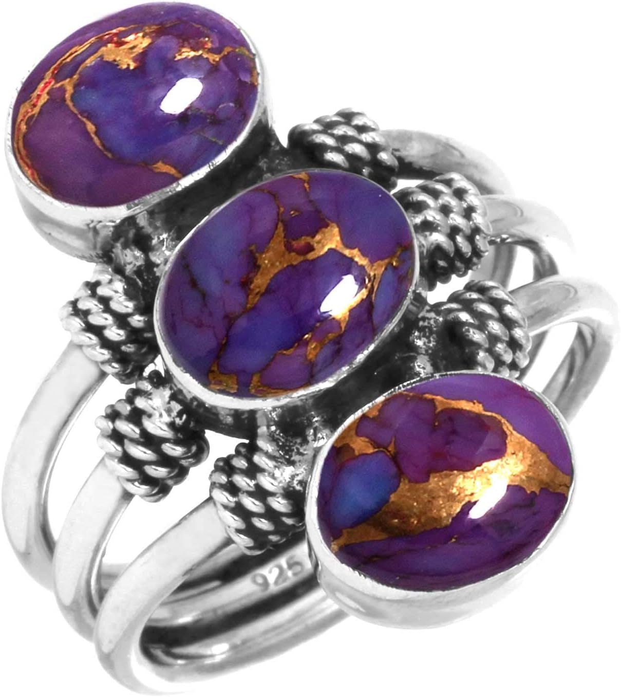 Boho Handmade Jewelry Natural Gemstone Crystal, Garnet, Tiger Eye, Lapis Oval Genuine 925 Sterling Silver Ring For Women