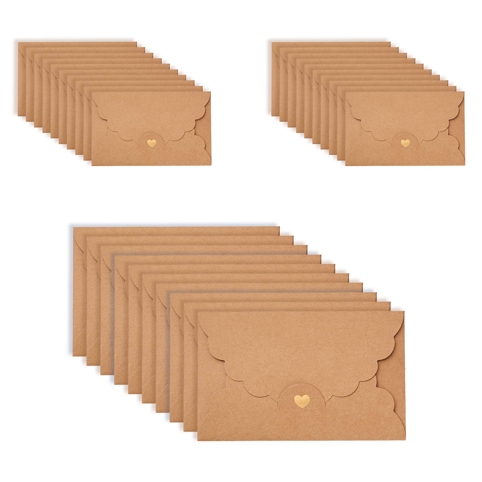 Sobres de Papel kraft, 30 Piezas Sobres Pequeños Vintage Sobres Regalo, Hechos a Mano Soportes Tarjeta, Cierre de Corazón Bronceador, para Bodas Cumpleaños Navidad, 17,4 x 11 cm (M)