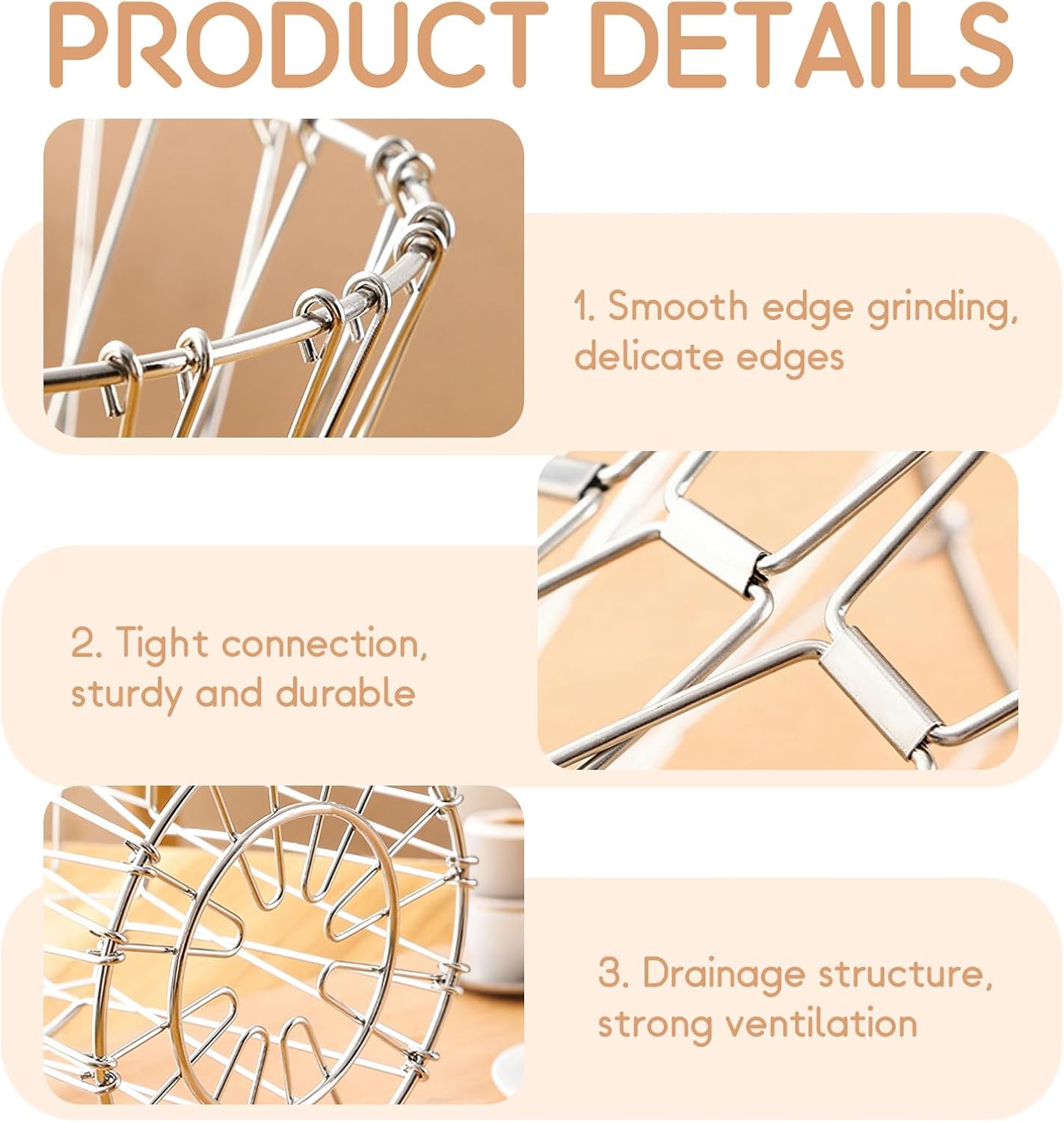 Foldable Multivariate Fruit Basket, Deformable Metal Wire Fruit Storage Bowl, Multipurpose Wire Basket for Fruits, Flowers, Vegetables,Snacks, Silver, 1 Piece image 3