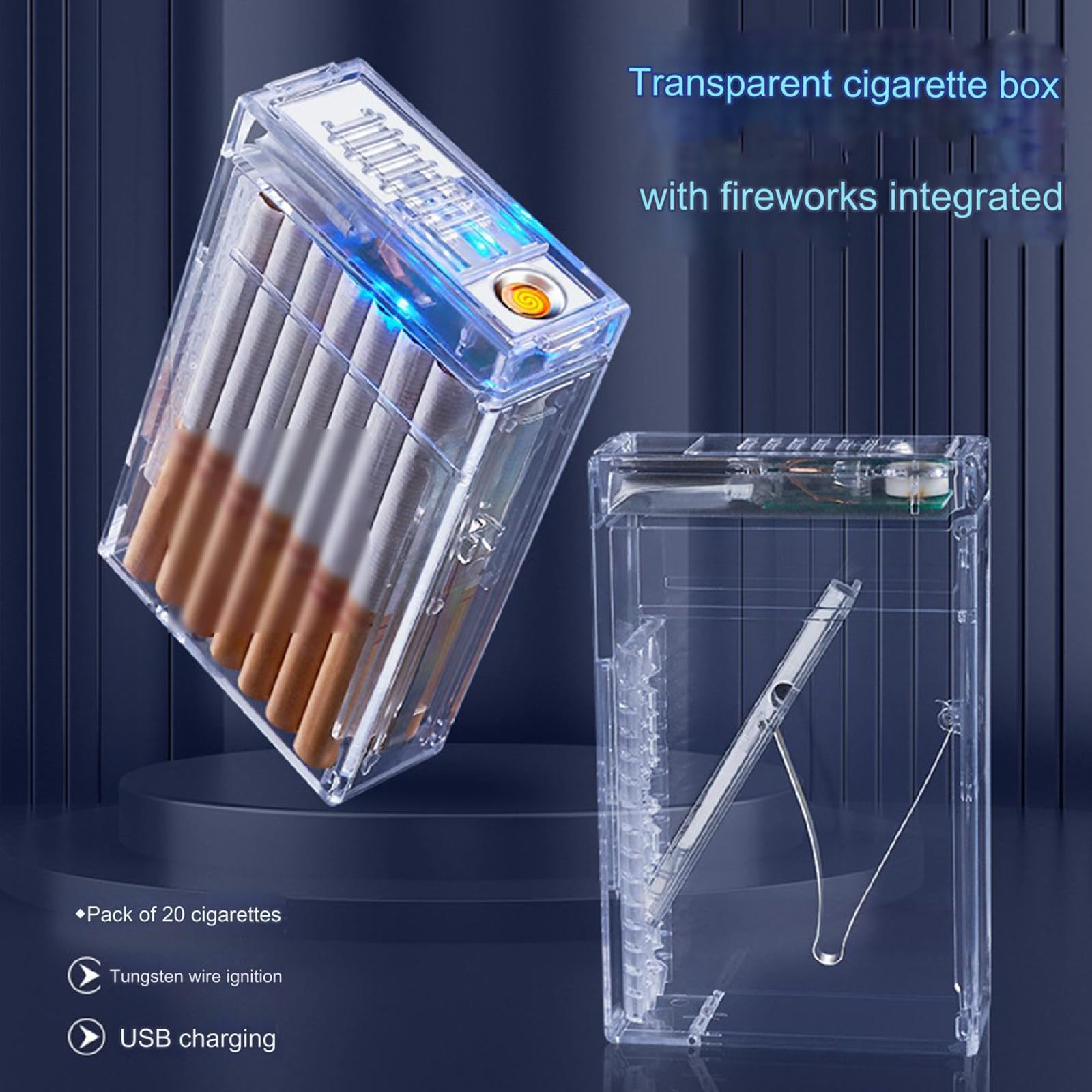 Amazon.com: VCYEX Rechargeable Cigarette Case Lighter, Integrated Automatic  Pop-Up Cigarette Case of 20 Cigarettes, Plastic Transparent and  Anti-Pressure : Health & Household