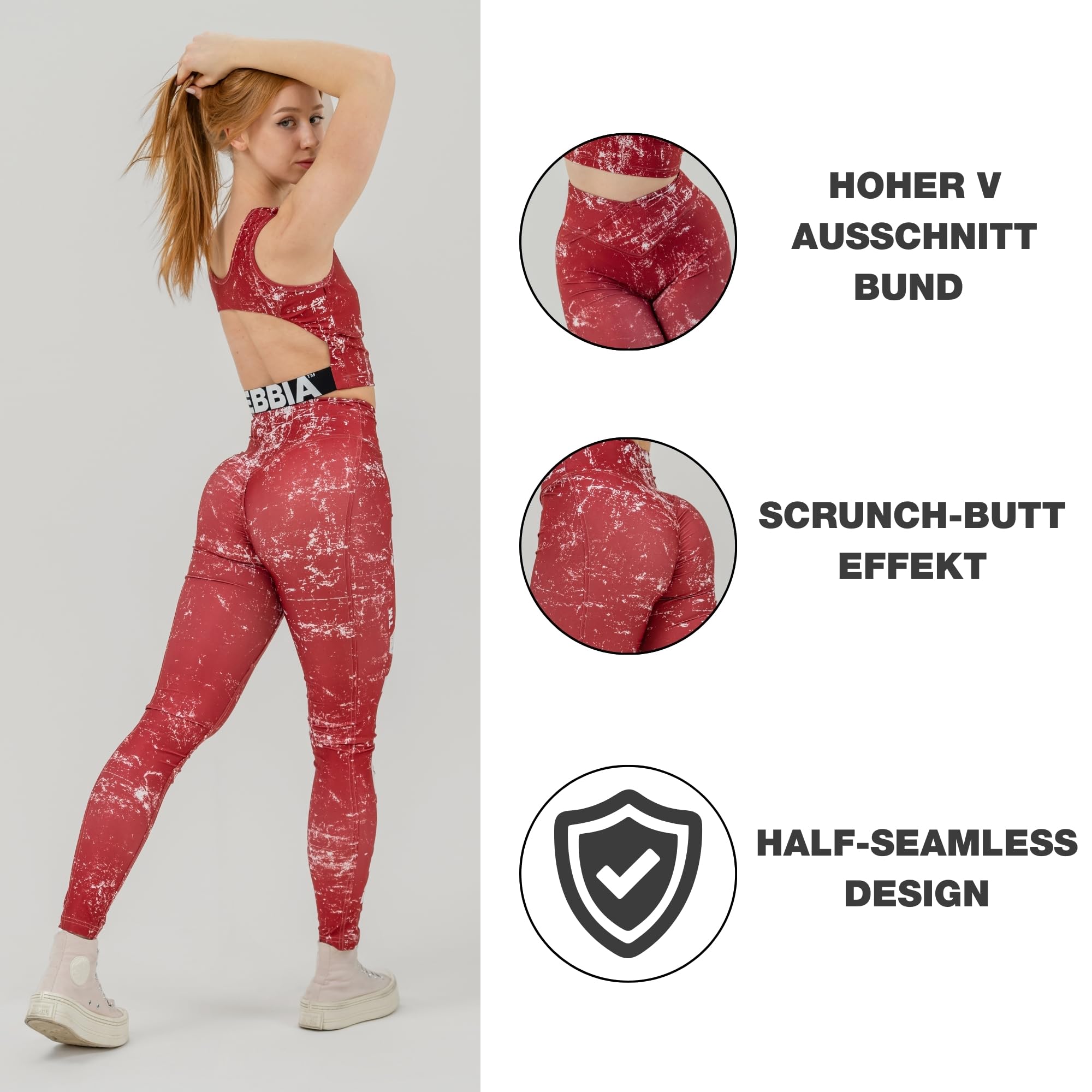 Nebbia Gym Leggings Damen – Kompressionsmaterial Push Up Leggings mit Öko-Material, V-Ausschnitt-Bund & Scrunch Butt Effekt – Blickdichte Sportbekleidung Hosen für Damen, Yogahose Lang