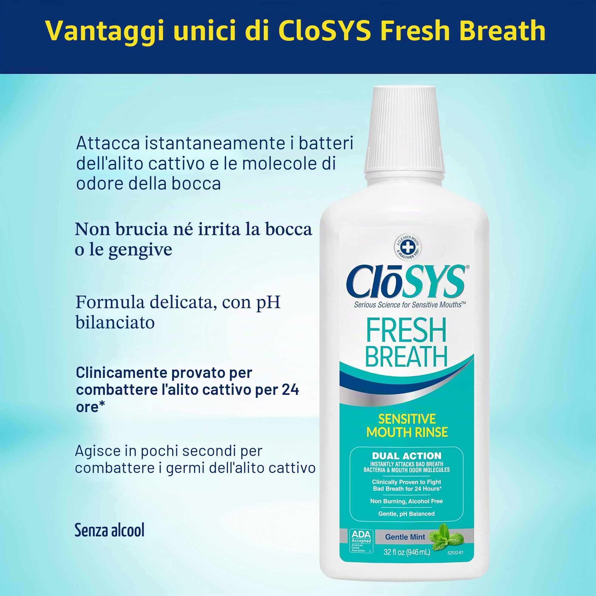 CloSYS - Collutorio antimicrobico sensibile, menta delicata, 907,2 g, 2 pezzi