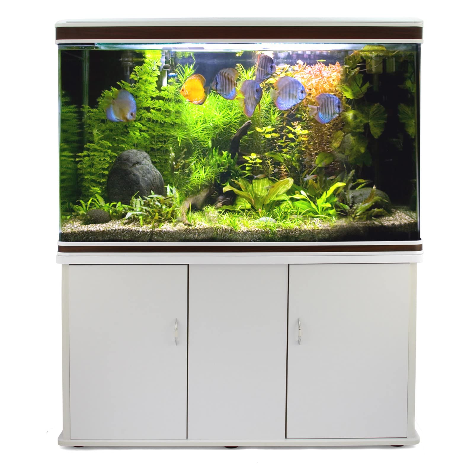 MonsterShop Akwarium 300 litrów z białą szafką, światło LED i 180° widzenie