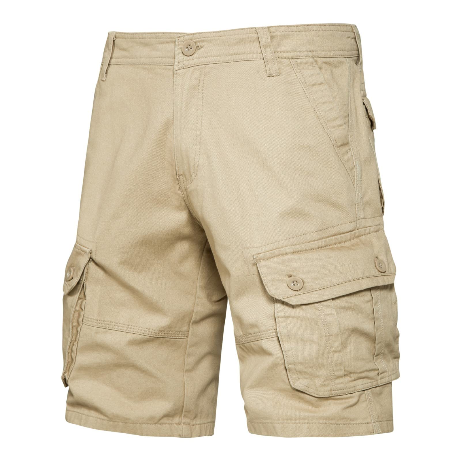 Short cargo d'été pour homme, couleur unie, braguette zippée, grande taille, taille élastique, poches latérales, short en coton confortable pour une tenue décontractée et de plage