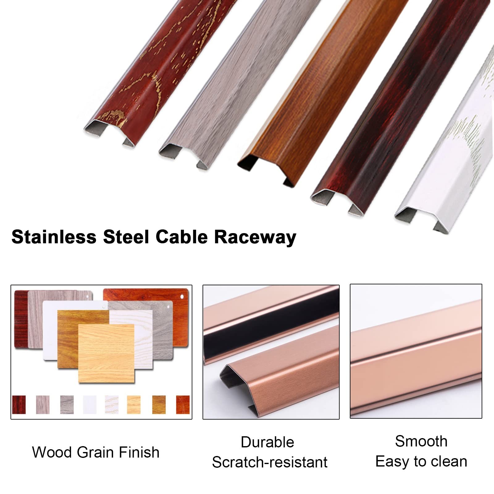 Kabelmanagement-Raceways – selbstklebendes Metall-Kabelversteck-Set für Zuhause und Büro – schlankes Holzmaserung-Design für 2 Kabel
