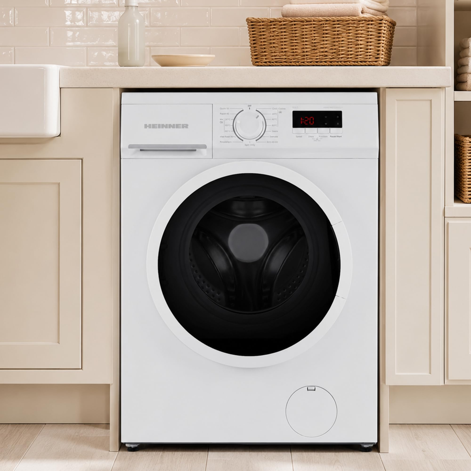 Slim Waschmaschine HWM-M6010SMD++ – 6 kg Fassungsvermögen | 1.000 U/min Schleuderdrehzahl - Energieeffizienzklasse A, Digital-Display - Weiß - 5 Jahre Garantie