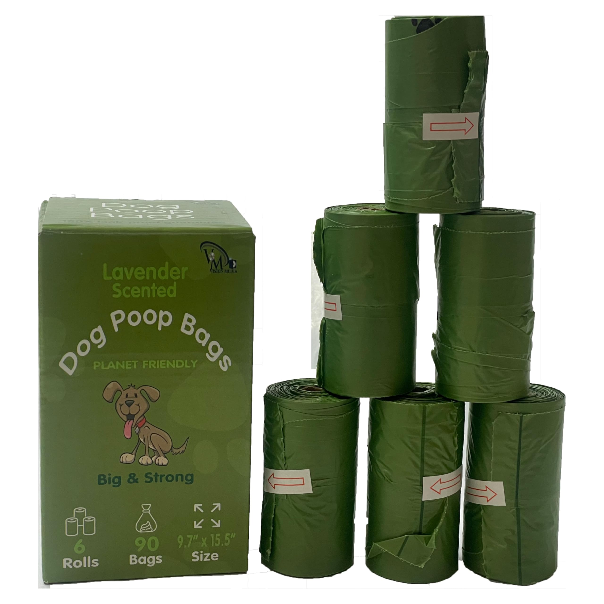 Vision Media® Dog Poo Bags, Guaranteed Leak Proof and Extra Thick Waste Bag Refill Rolls For Dogs, Lavender Scented, 90 Count - with Tie Handles