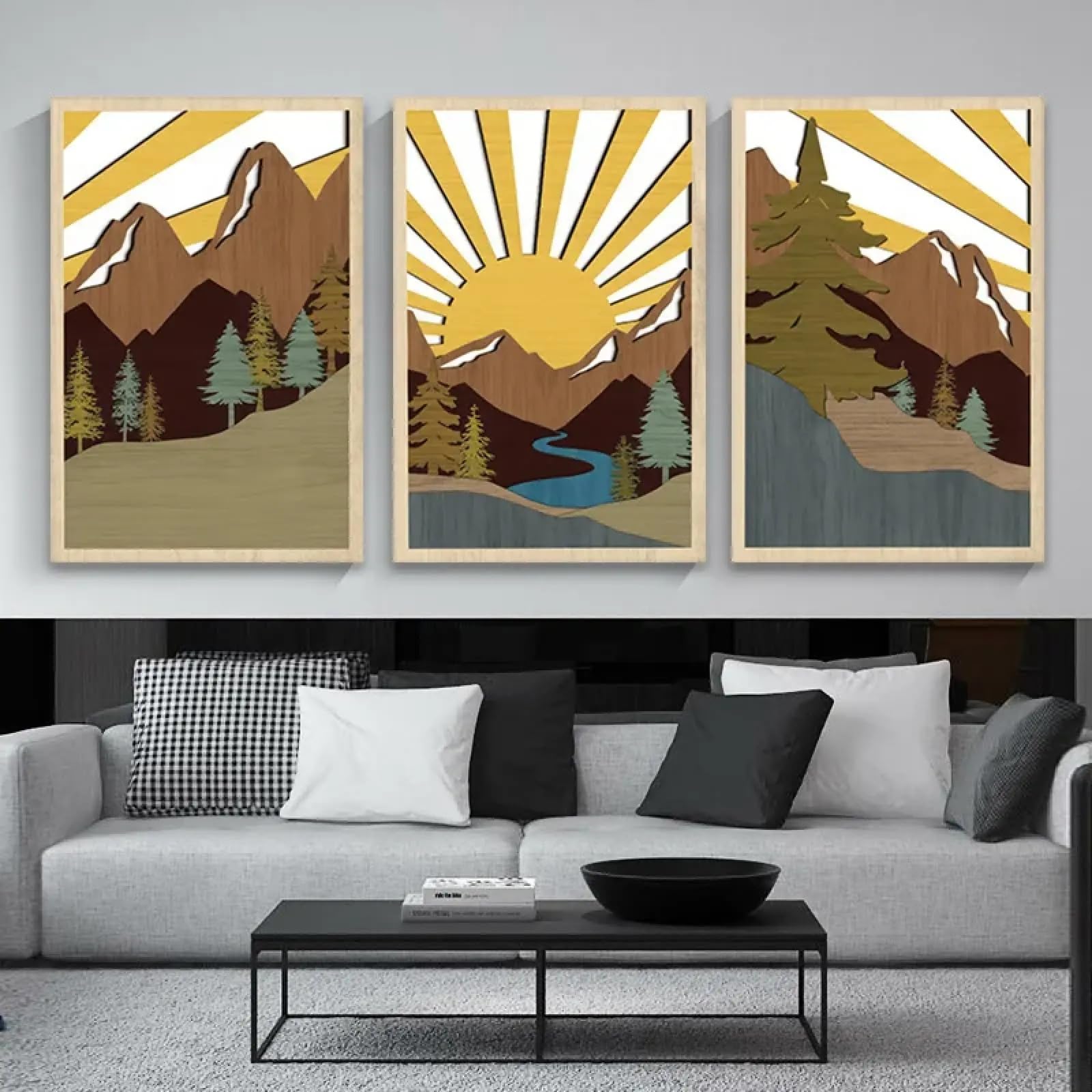 Décoration moderne chambre avec affiche murale géométrique forêt - 8