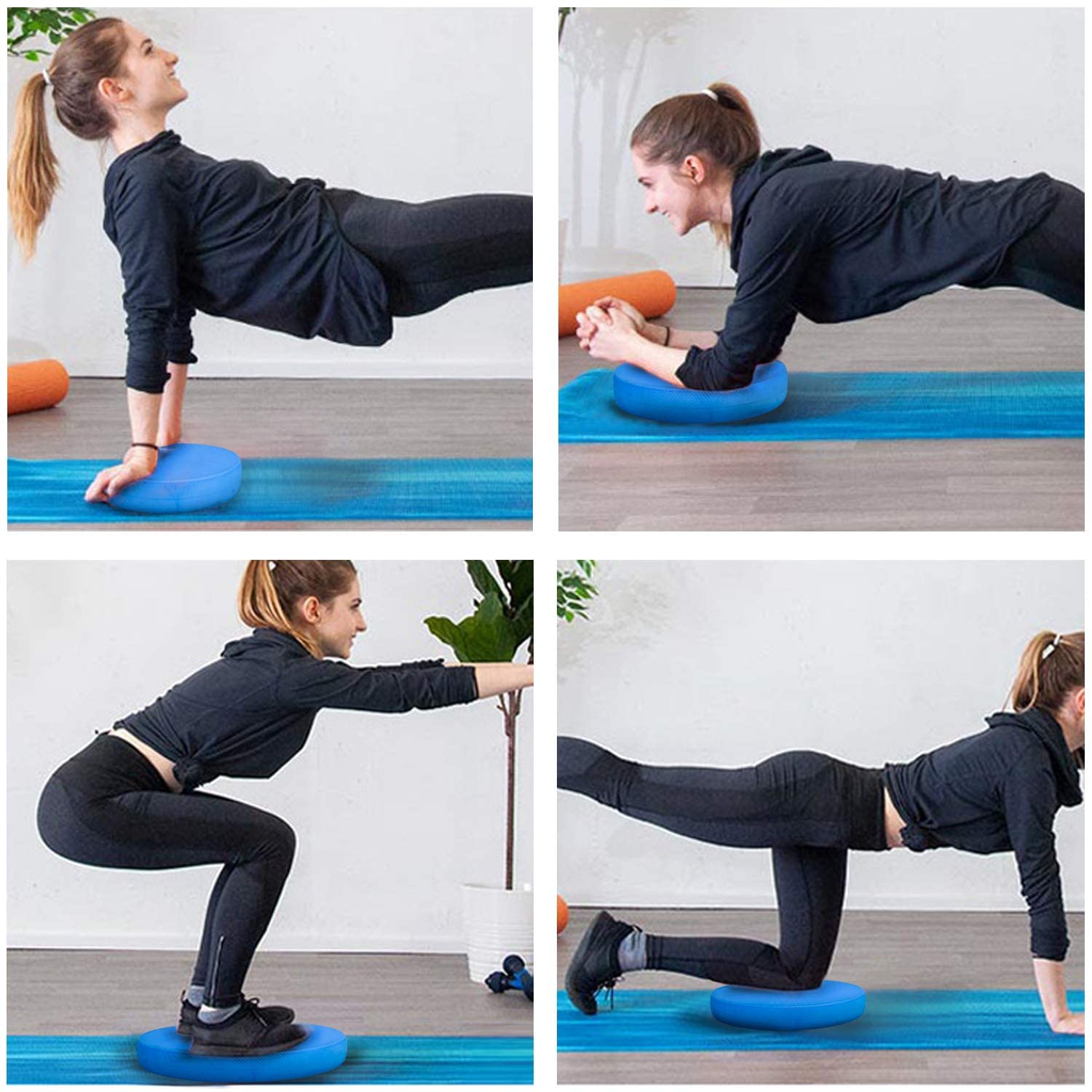 5BILLION FITNESS Balance Trainer, Entraîneur d'équilibre Sportif Demi-Ballon avec Bandes de Résistance et Pompe, Grind Arénacé et Antidérapant, Entraînement de Yoga Fitness à Domicile (Blue-Small)