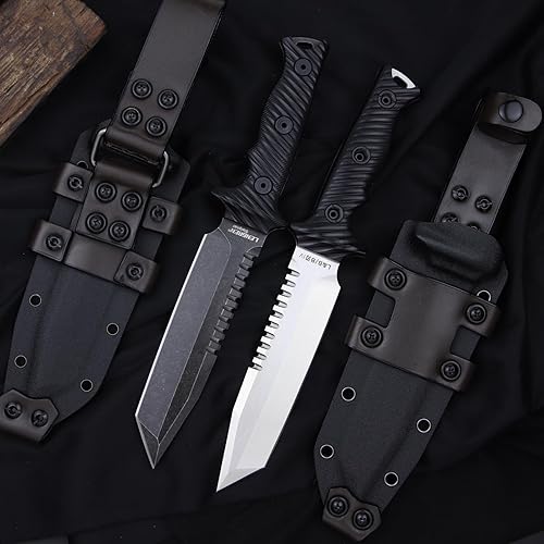Miniatura 3 de LENGREN Hoja fija táctica de 11.5 pulgadas Full Tang Jungle Primitive Tanto de 11.5 pulgadas, diente dorsal afilado y cuchillo de supervivencia para