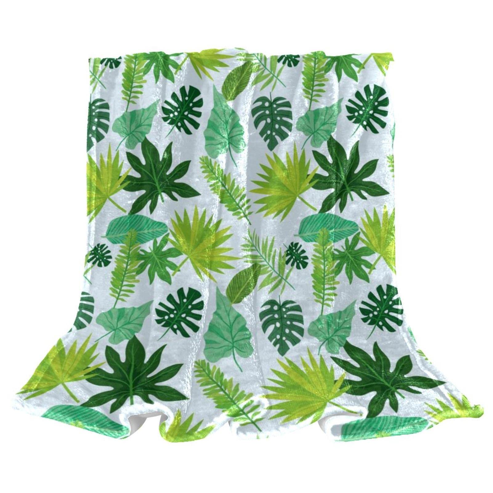 Couverture polaire légère haut de gamme motif feuilles vertes canapé