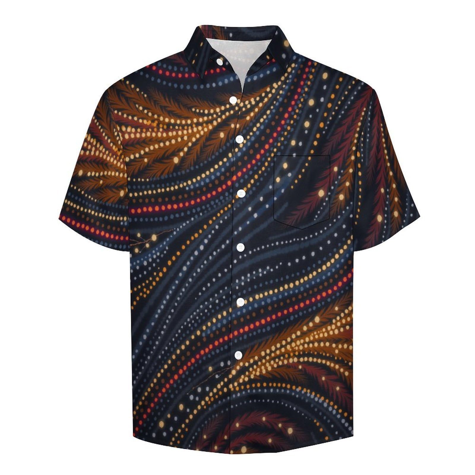 Camicia da Uomo a Maniche Corte con Bottoni, Stile Arte Etnica con Stampa Linee A Pois, vestibilità Regolare, Camicie da Spiaggia Estiva Hawaiano, Aloha
