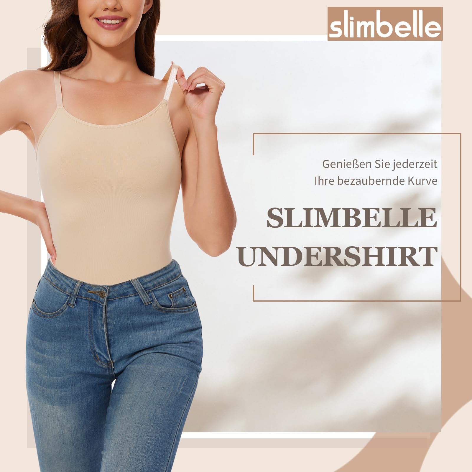 SLIMBELLE Damski podkoszulek wyszczuplający brzuch, bezszwowa bielizna modelująca brzuch, seksowny top na ramiączkach, damski top z ramiączkami typu spaghetti, top damski modelujący