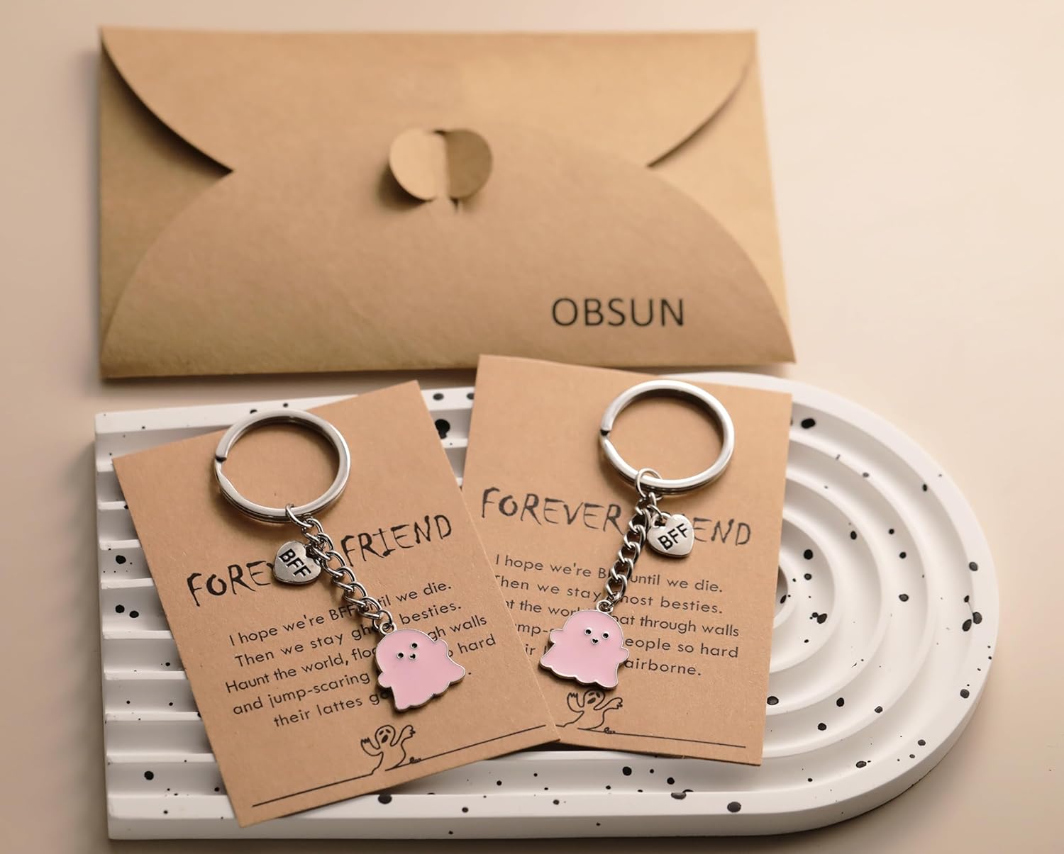 Best Friend Birthday Gifts for Women Funny Cute Ghost Keychain Bestie Gifts Long Distance Stuff for 2 with Card - Image 3