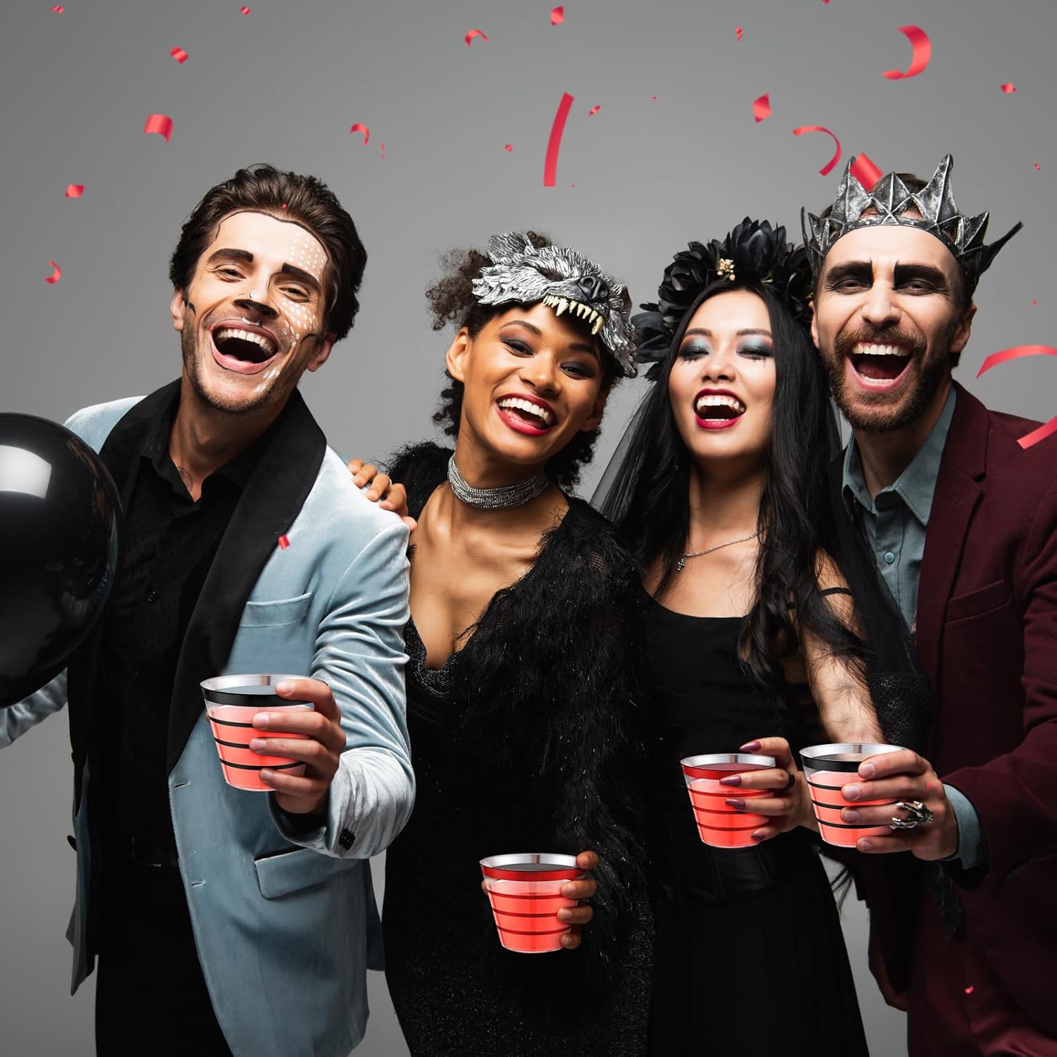 Gejoy 9 oz Happy New Year Rimmed Stripe Plastic Cups Bulk Disposable Wine Hard Plastic Drinking Cocktail Cups Tumblers for Wedding Gathering Party Supplies(Black, Red,100pcs) - Image 7