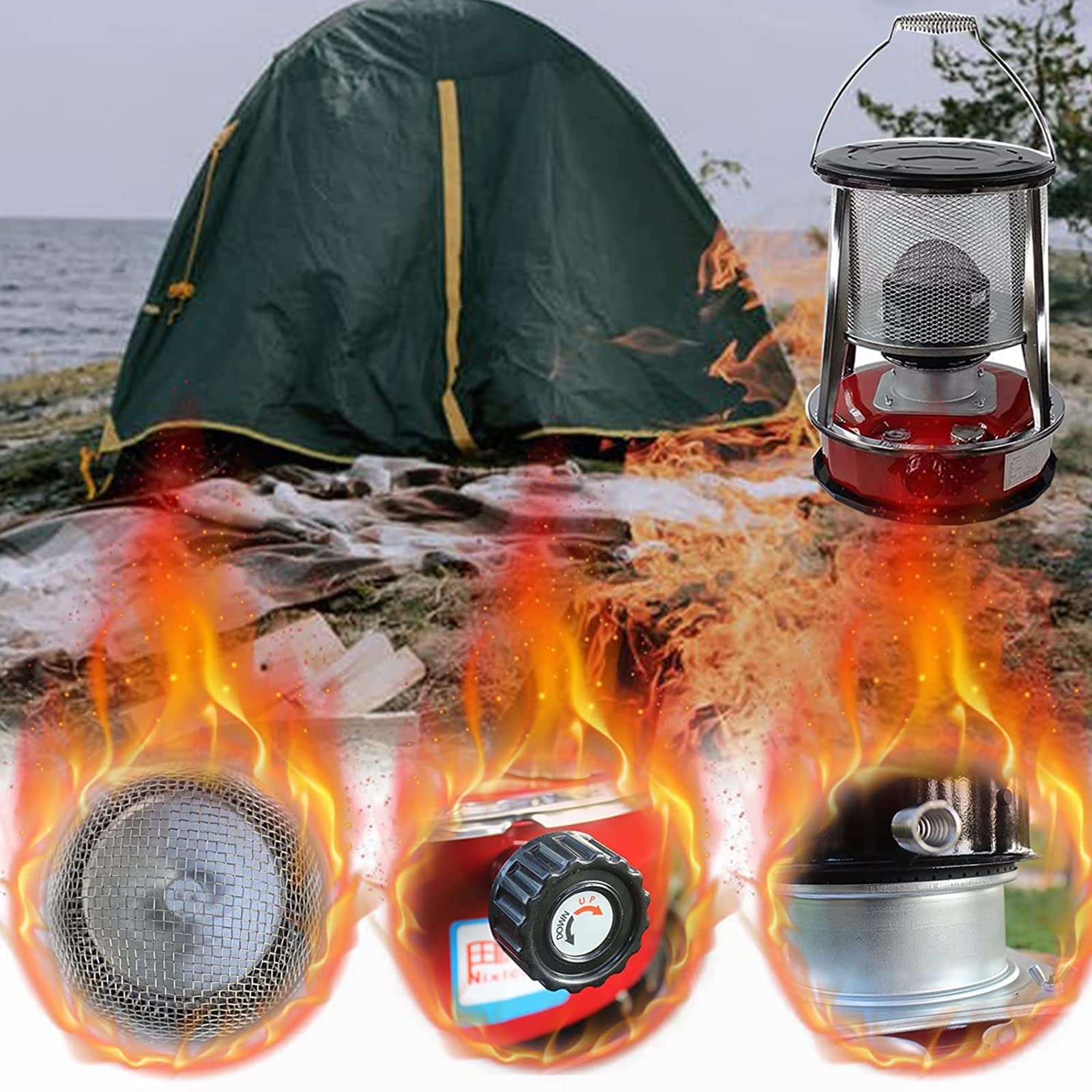 3000W Petroleumofen Für Innenräume - Mobile Heizung Ohne Strom - Tragbarer Petroleumheizer Für Camping Und Kochen - Effizienter Ofen Mit Umfallschutz Und 7 Dochte