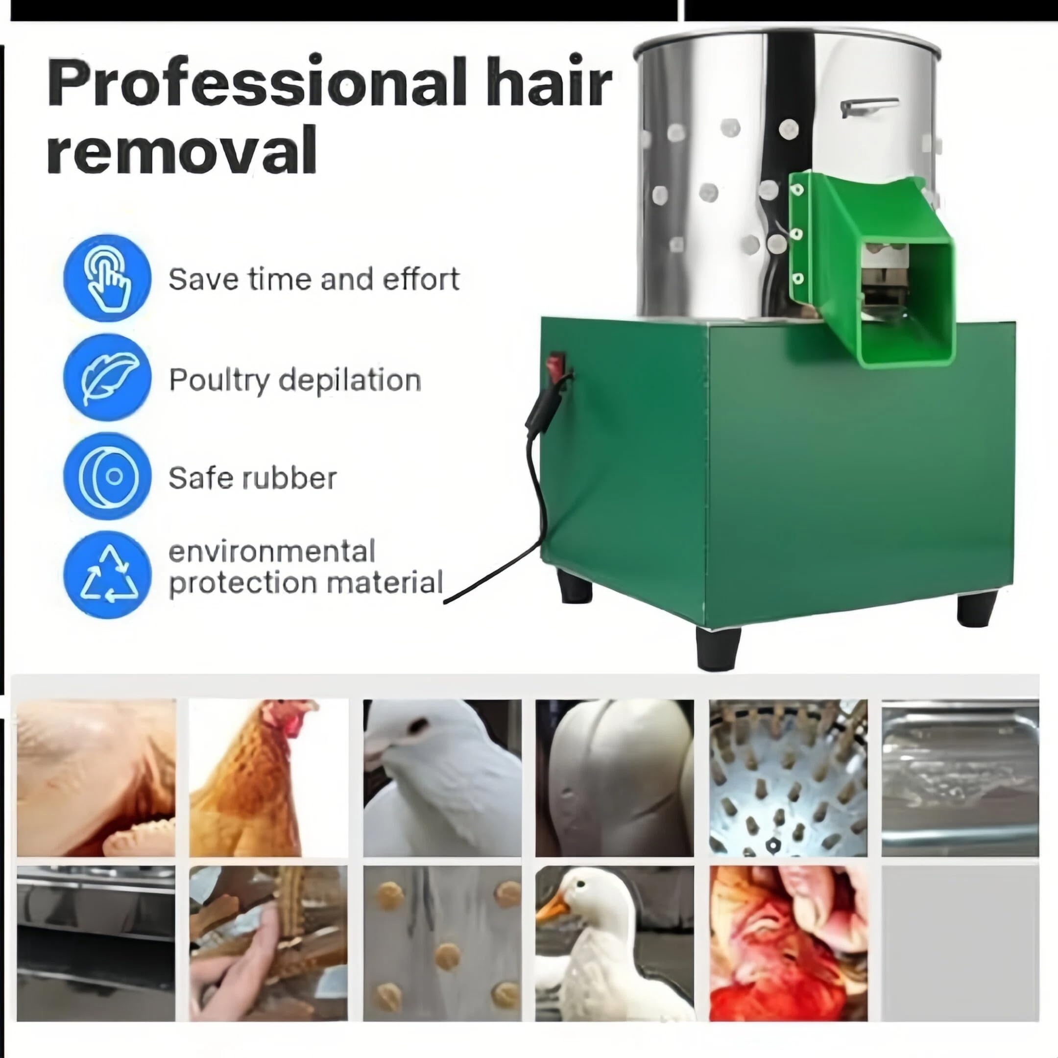 Defeatherer automatico per pollame in acciaio inox, efficiente rimozione delle piume per chef domestici e aziende agricole