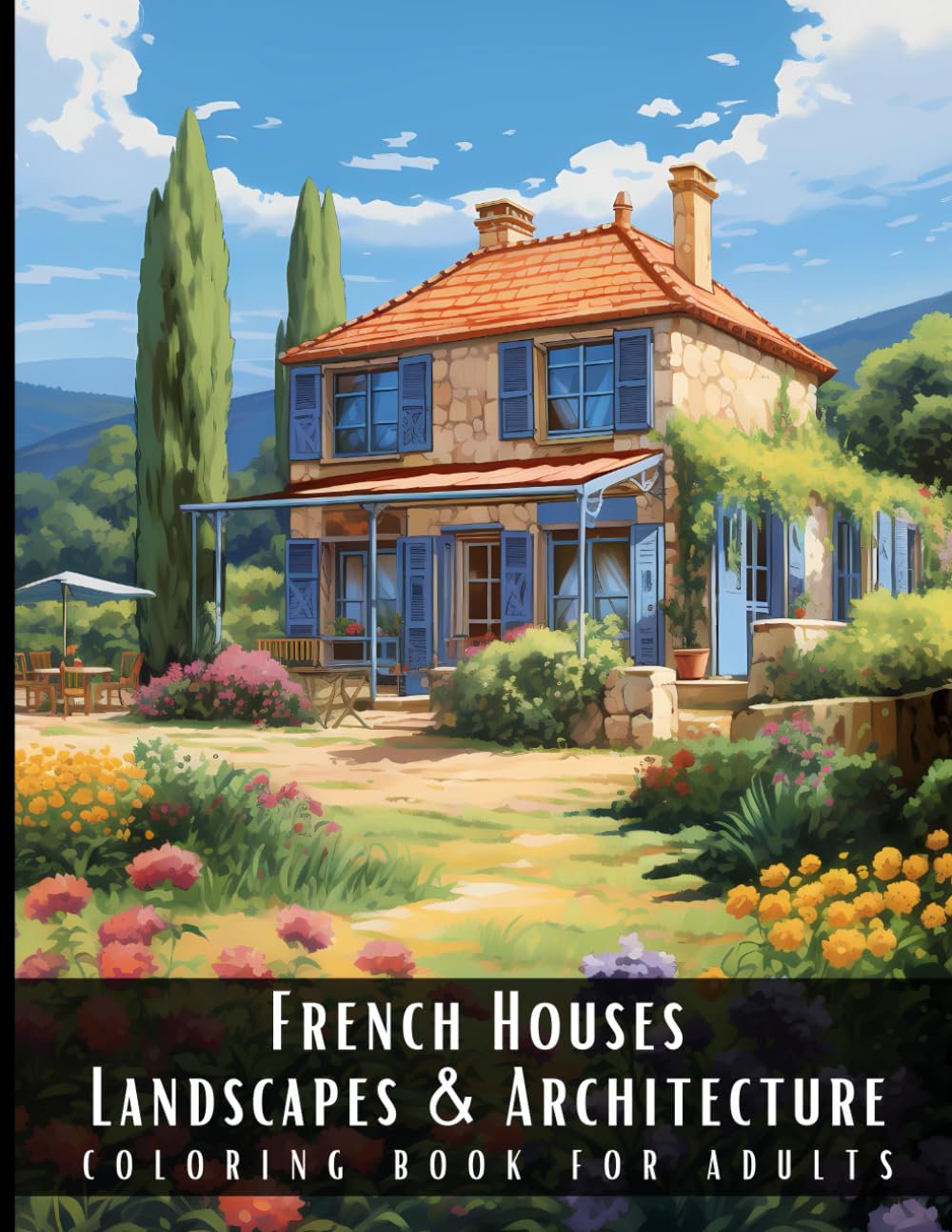 French Houses Landscapes & Architecture Coloring Book for Adults: Beautiful Nature Landscapes Sceneries and Foreign Buildings Coloring Book for ... Relief and Relaxation - 50 Coloring Pages