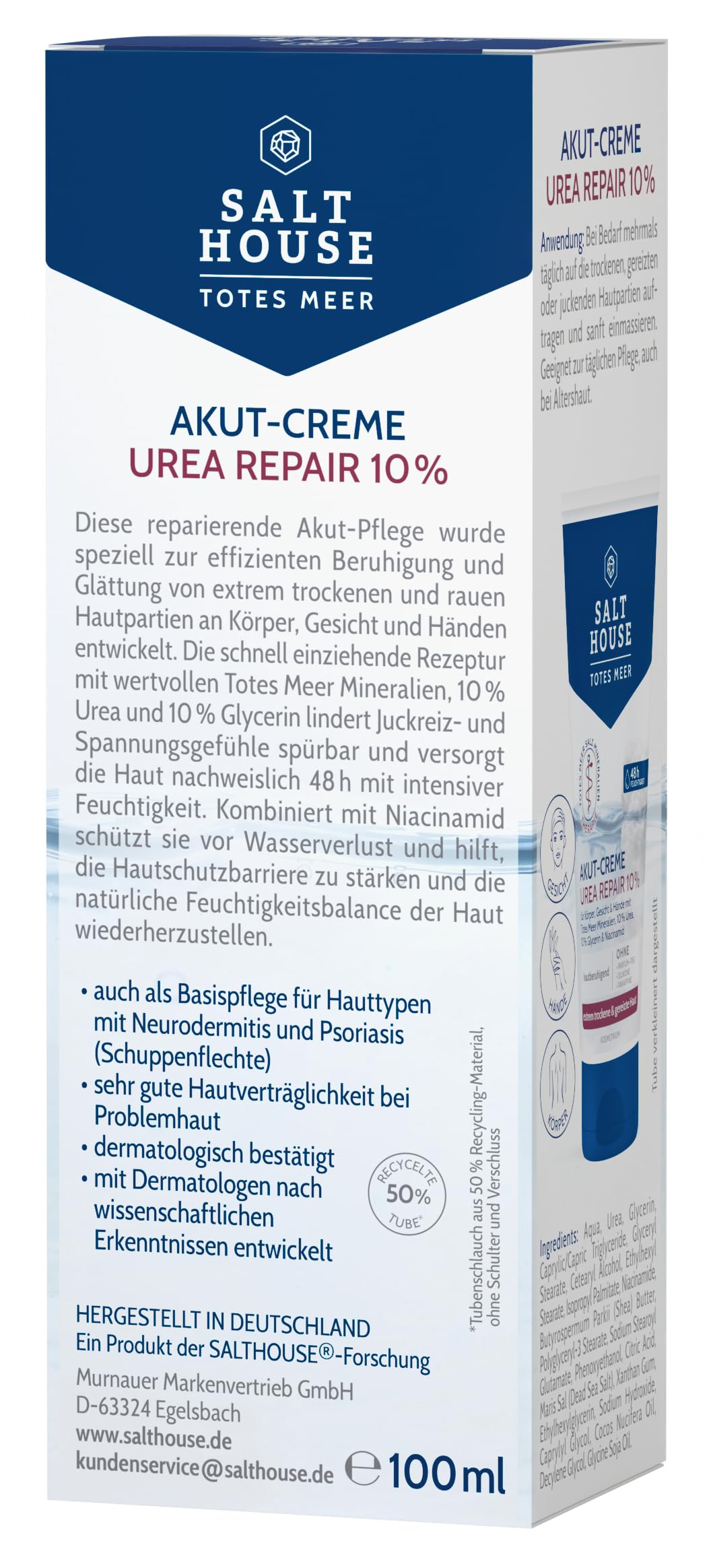 Salthouse Terapia z Morza Martwego Ostra Repair Urea Repair 10%, nawilżające składniki do skutecznego uspokojenia skóry, do bardzo suchej skóry, 100 ml