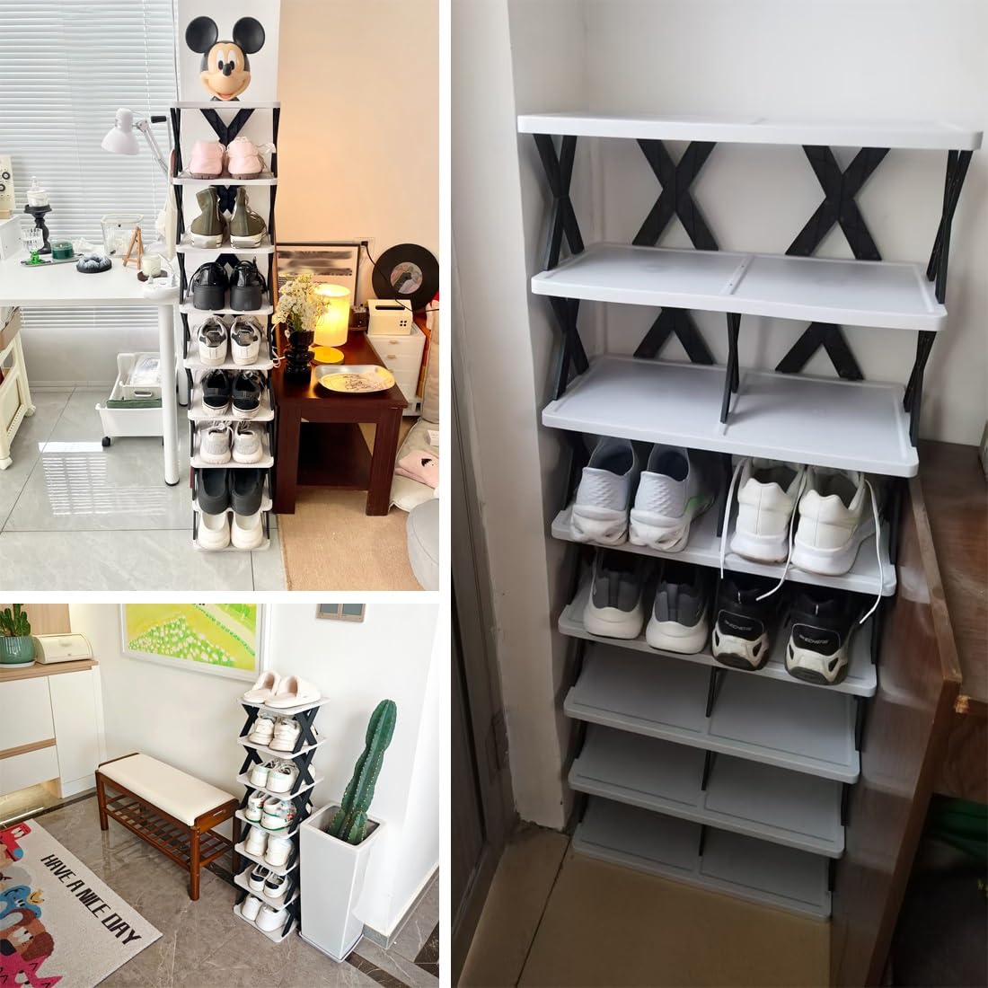 Zapatero apilable modular de 29 niveles de plástico que ahorra espacio, solución de almacenamiento para áreas pequeñas, fácil de montar, estantes verticales para zapatos (verde, 26 x 48 x 67 cm)