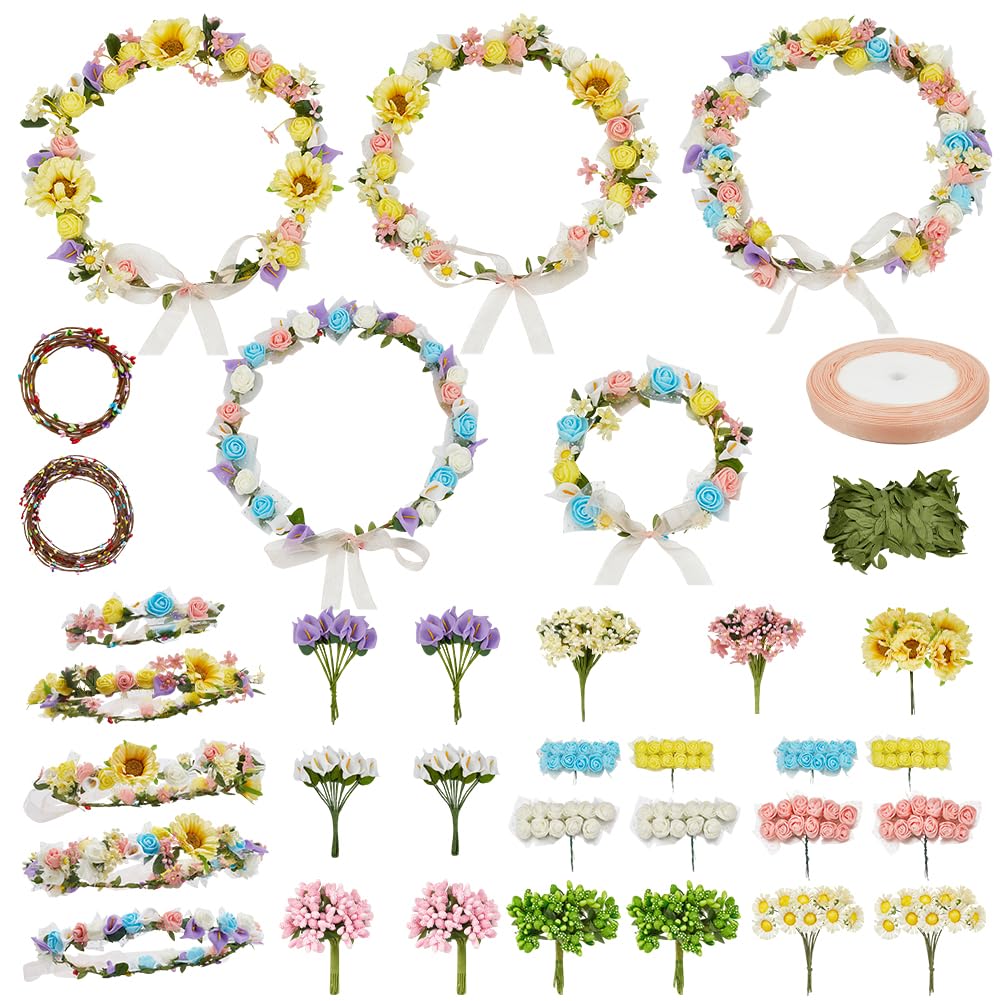 INFUNLY Lot de 20 couronnes de fleurs faites à la main pour créer votre propre couronne de fleurs, bandeau, accessoires pour cheveux, cadeau pour mariage, anniversaire, papa