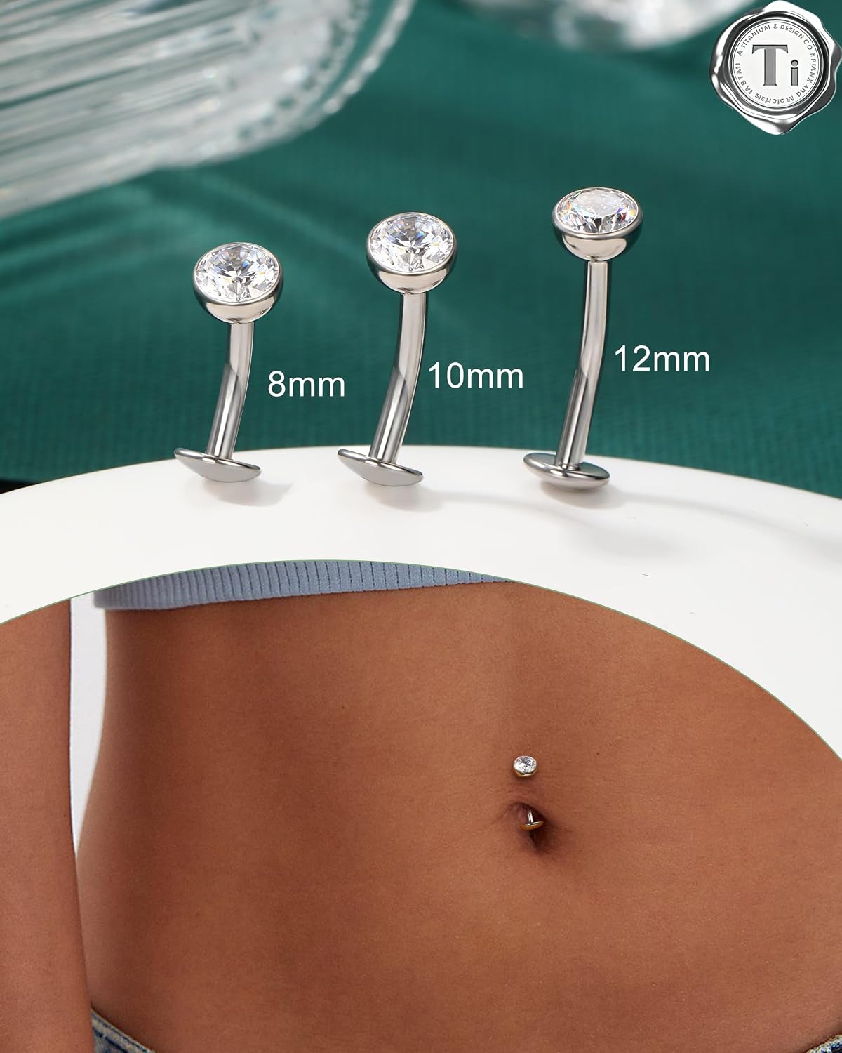 COCHARM G23 Solid Titanium Belly Button Rings Floating Belly Navel Rings 14G Internally Threaded Belly Piercing Jewelry Hypoallergenic