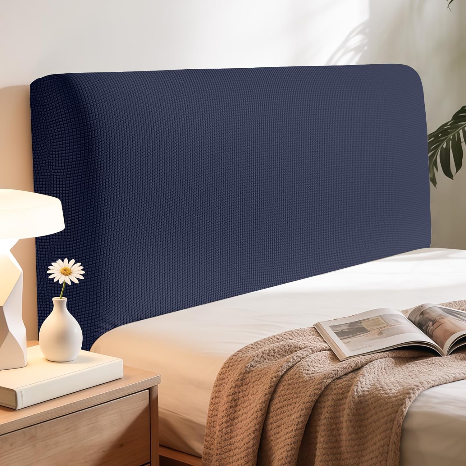 Niuoppy Bed Headboard Cover Fully Wrapped, Stretch Head Board Covers for Single Bed, Beds Headboard Protector Dustproof and Cat Scratch-proof (Navy Blue, 180cm)