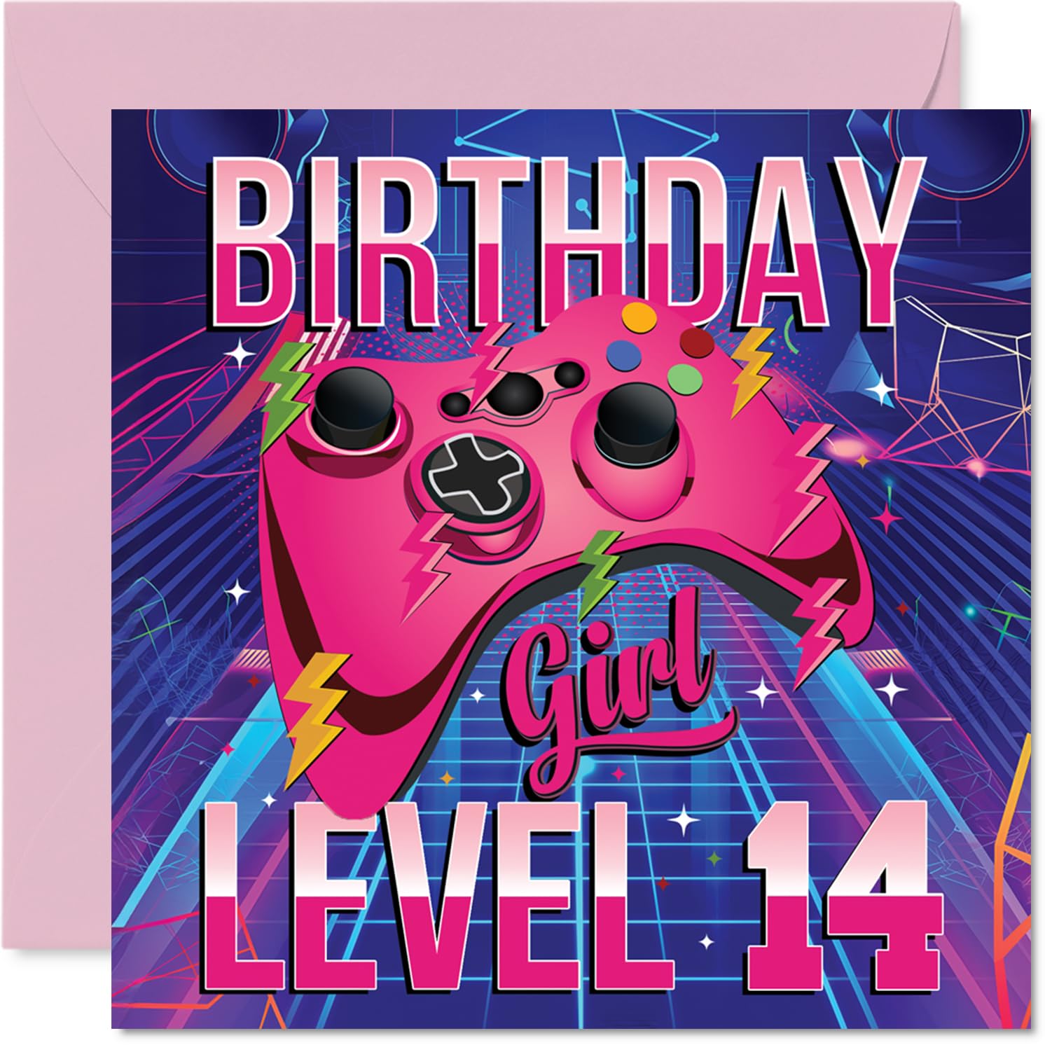 14th Birthday Cards for Girls - Gamer Level - Happy Birthday Card for 14 Year Old Girl Great Niece Granddaughter Niece Daughter, 145mm Bday Greeting Cards