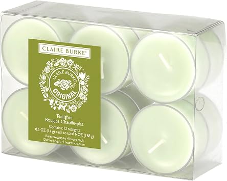 Claire Burke Original Scented Tealight Candles 12-Pack | Long-Lasting Scented Tea Lights Candles | Coconut Soy Wax, Cotton Wick | Burns up to 4 Hours Each