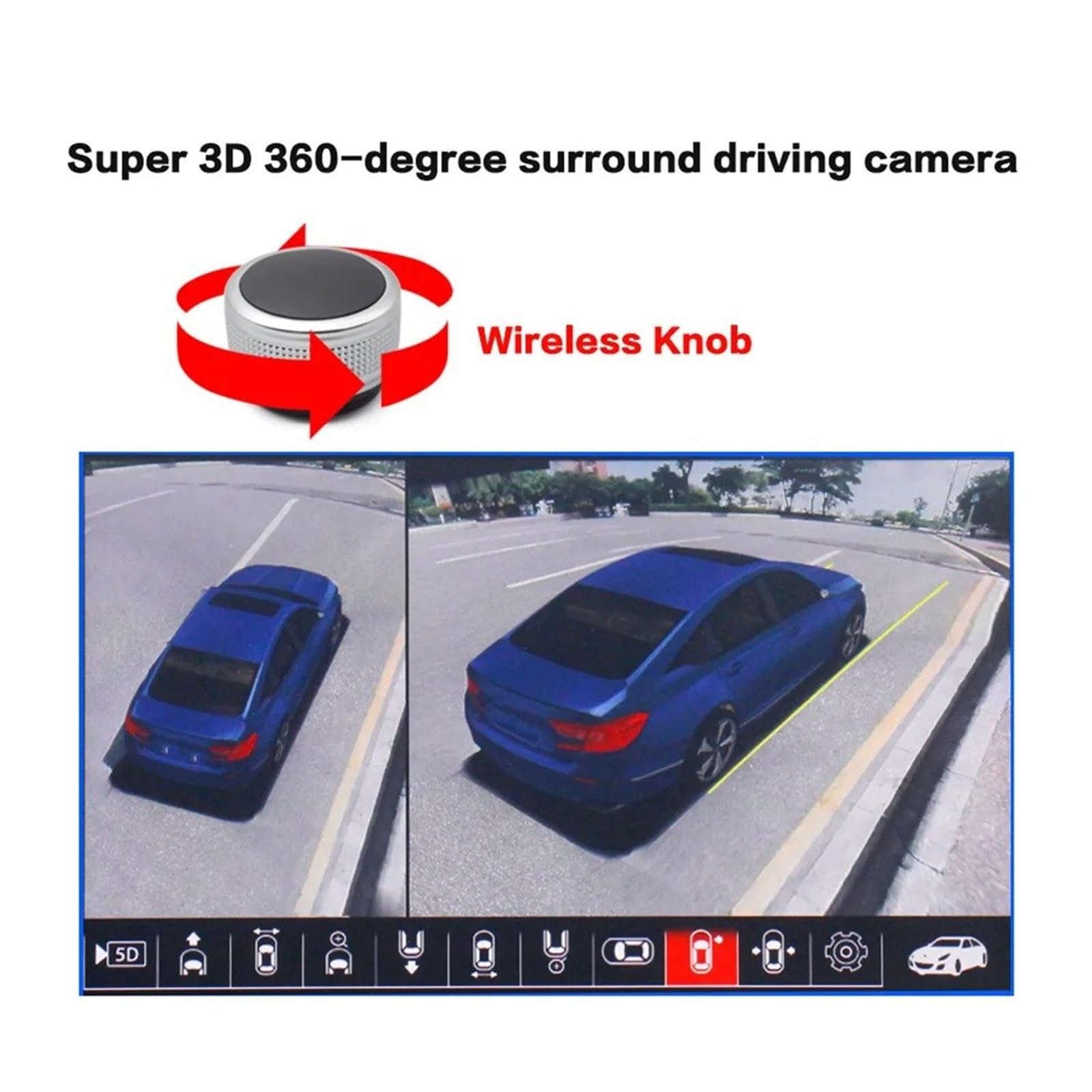 Kit Caméra Recul Système Caméra Voiture 3D AHD 1080P 360 Degrés, Vue Autour des Oiseaux, Enregistreur 4CH, DVR Automatique pour Lecteur avec Bouton sans Fil(None)