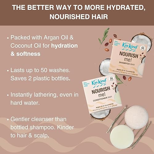 Miniatura 3 de KinKind NOURISH Me! Barra de champú sólida, cabello normal, seco y gris, aceite de coco y argán, barra de champú de viaje para cabello, hasta 50