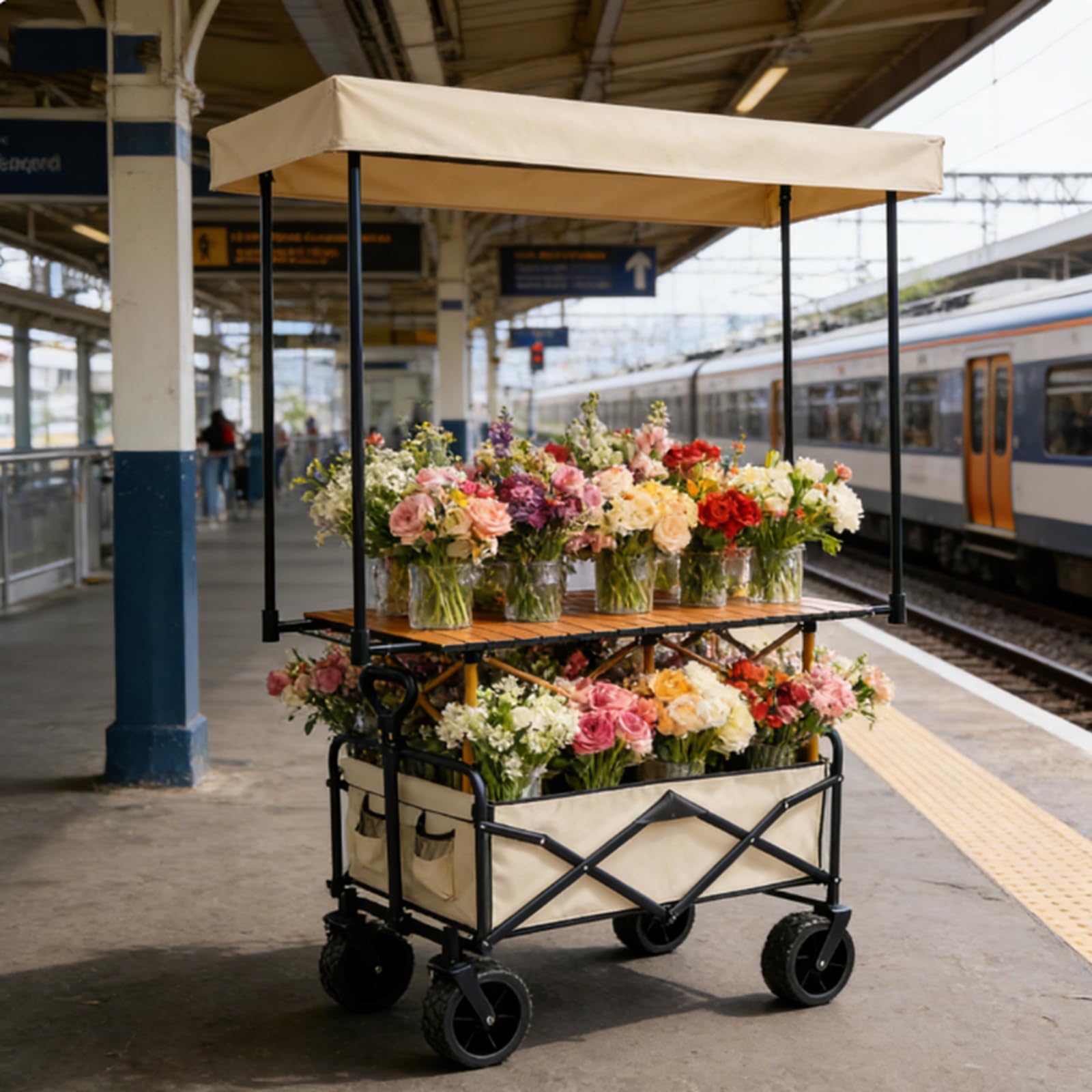 Carrello portatile per alimenti all'aperto con tettoia e ruote - Market ll per feste, matrimoni ed eventi - Display gelato e distributore di cibo