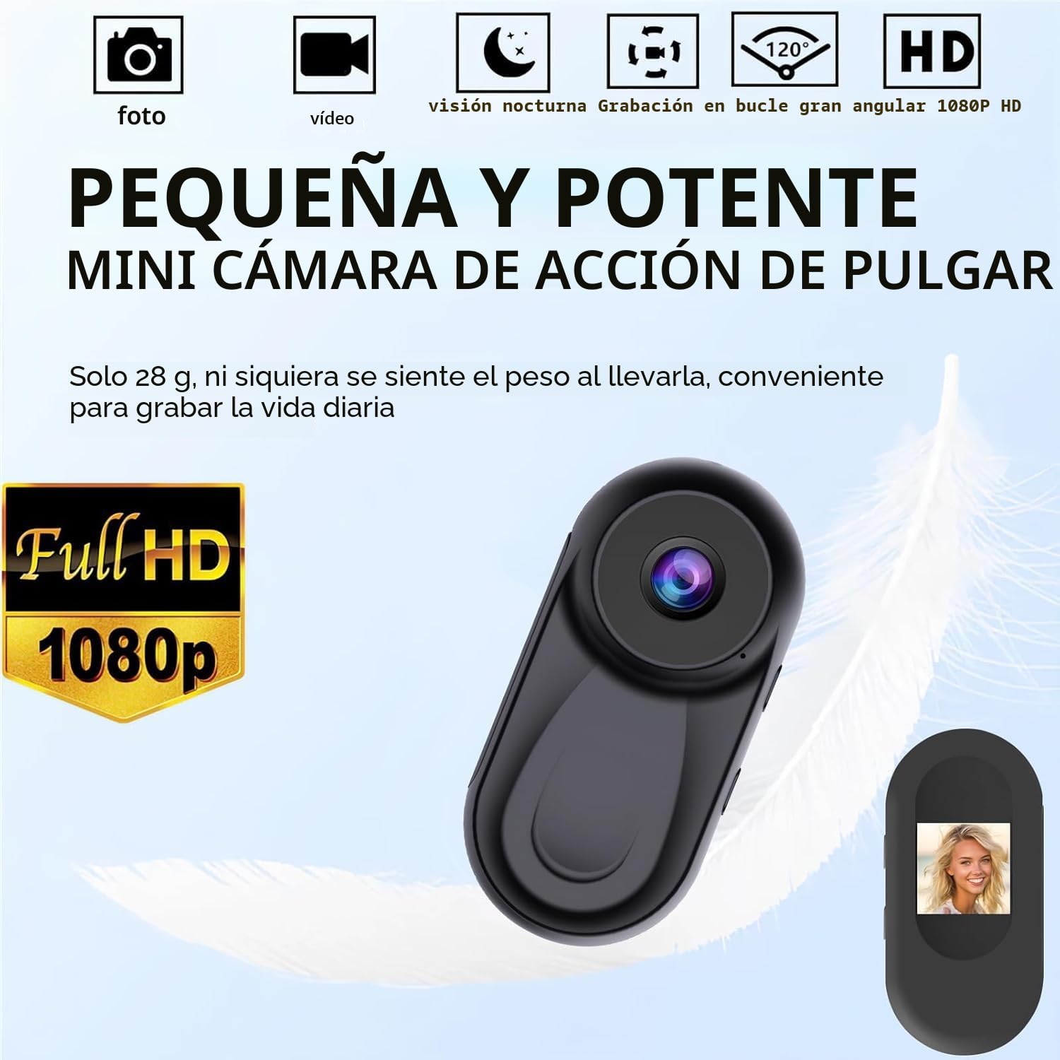 OBEST Mini Camara Accion Visión Nocturna 360 Cámara Deportiva Vlog Bodycam | Cámaras Corporal Cam Casco Moto 1080P con Pantalla 0,85", Camera POV Video para Actividades Diario, Acc multifunción Negro