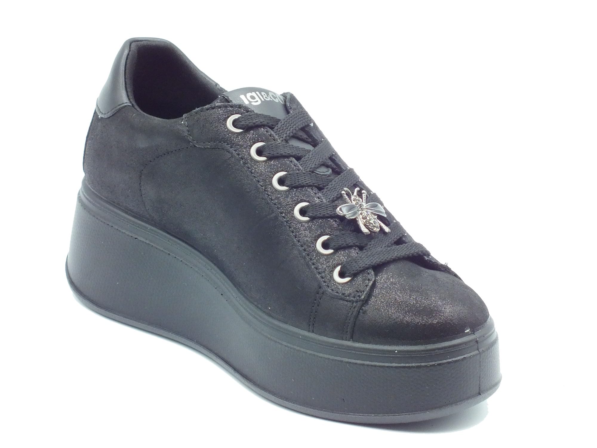 IGI&Co 2170400 Capra Cam Nero Sneakers per Donna in Pelle Nera con Zeppa