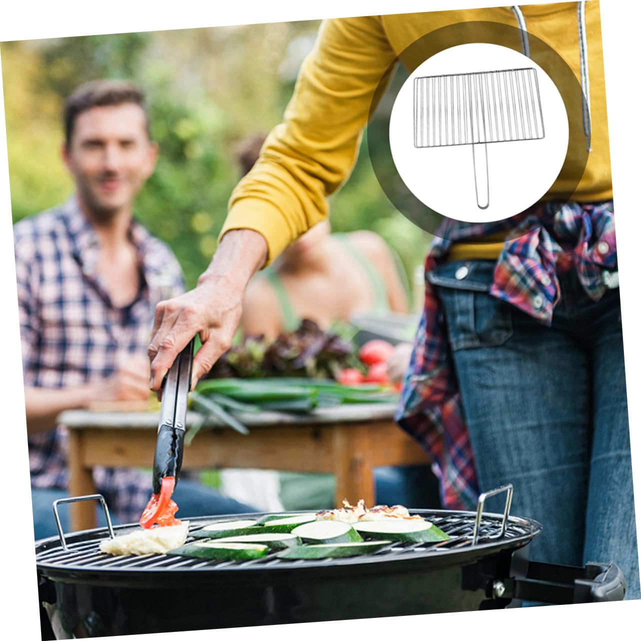 Toyvian Cestello per Grigliare in Acciaio Inox Spesso con Manico Ergonomico, Griglia per Pesce, Carne e Verdure per Barbecue All'aperto, Resistente e Multiuso per Campeggio e Patio