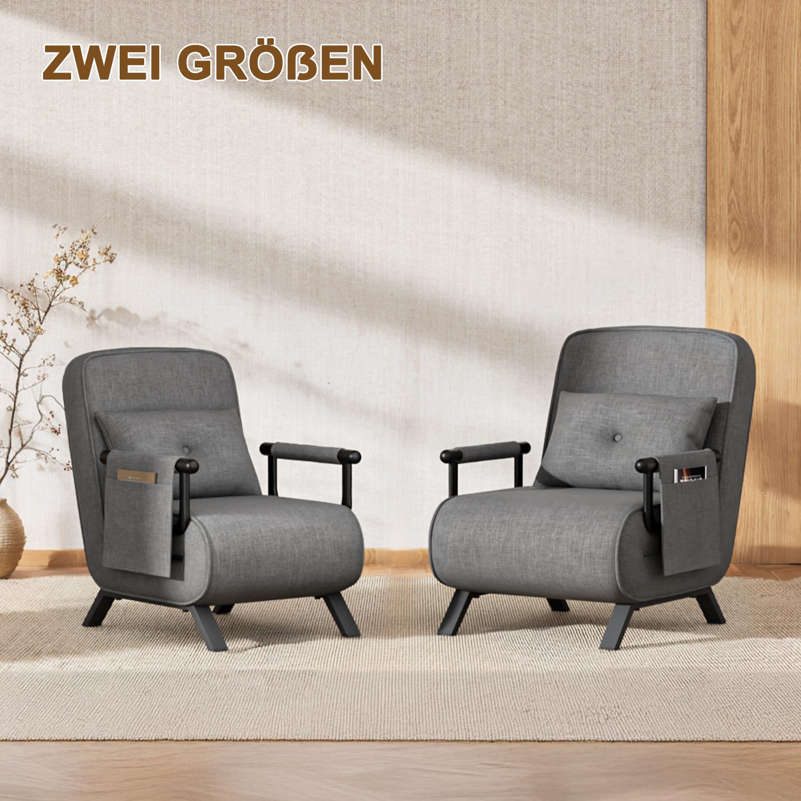 YOUDENOVA Schlafsessel 4 in 1 mit Bettfunktion, 150 kg belastbar, Schlafsofa mit 5-Fach Verstellbarer Rückenlehne, Sofa mit Aufhängetasche, Schlafcouch, Gästebett, Klappsofa, 184 × 63 cm, Dunkelgrau