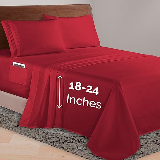 Elegant Comfort Luxurious 1500 Premium Hotel Quality Microfiber 4-Piece Sheet Set, 18-24 Inches Deep - Extra Deep Pocket Sheets - Ultra Soft 4PC Deep Pocket Sheets, King, Burgundy