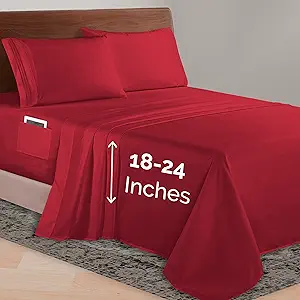 Elegant Comfort Luxurious 1500 Premium Hotel Quality Microfiber 4-Piece Sheet Set, 18-24 Inches Deep - Extra Deep Pocket Sheets - Ultra Soft 4PC Deep Pocket Sheets, King, Burgundy