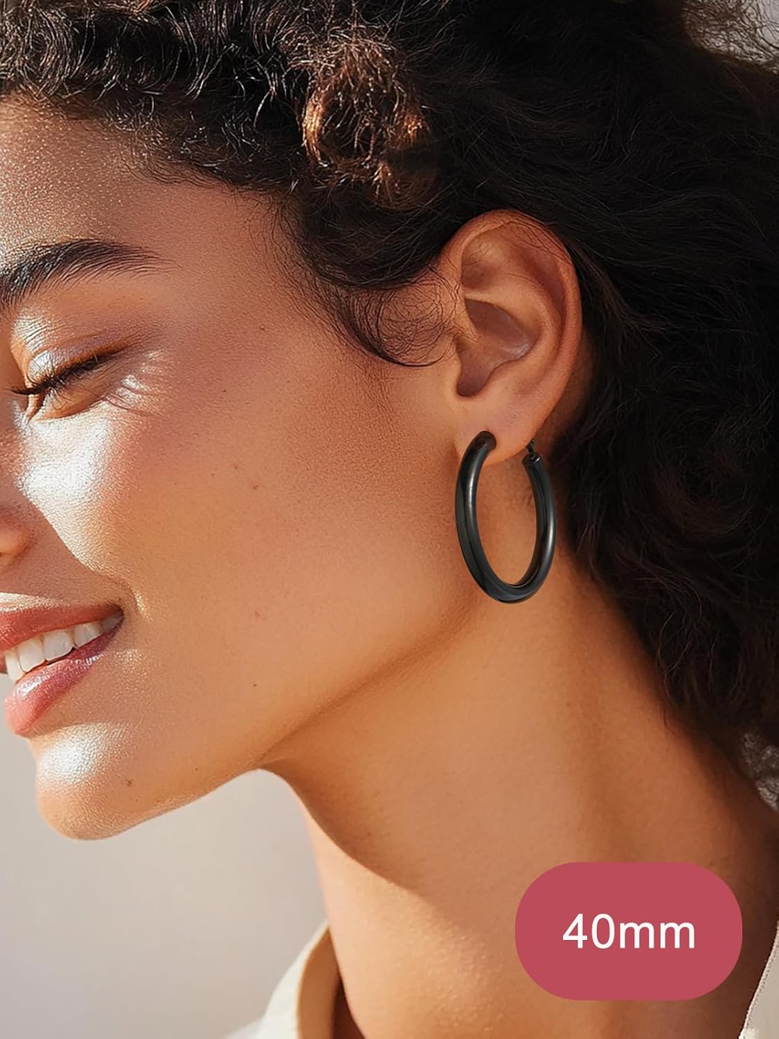 FOCALOOK Hoop Earrings for Women - Lightweight Large Hoops 14K Gold Chunky Earrings Hypoallergenic 5mm Thick Silver Black Hoop Earrings | Custom Name Jewelry 30mm 40mm 60mm 80mm - Image 3