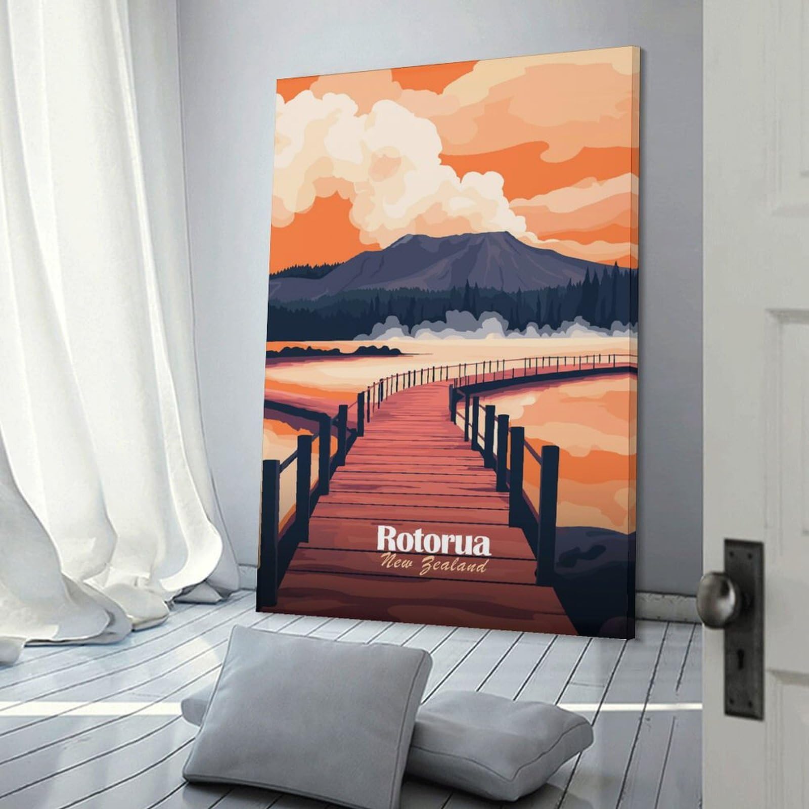 Junmoney Rotorua, New Zealand Canvas Wall Decor, 08x12inch(20x30cm), for Gallery Wall Decor And Room Displays, Wall Decor Suited to Curated Displays