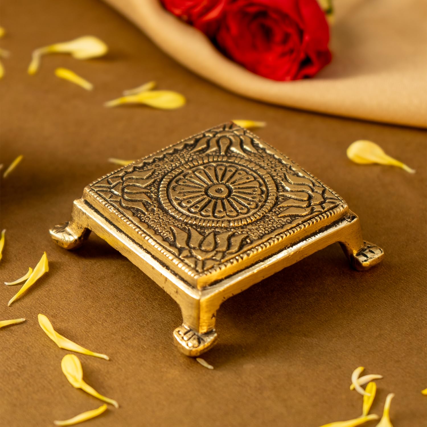 Ekhasa 100% Pure Brass Chowki for God Idols | Peetal Stand Peedam for Idols | Small Bajot | Pooja Peeta Chowki | Pooja Stool | Stand for God