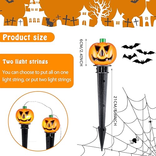 Miniatura 4 de 10 piezas de decoraciones de Halloween al aire libre 3D iluminadas con estacas de calabaza iluminadas, calabazas de plástico, luces LED,