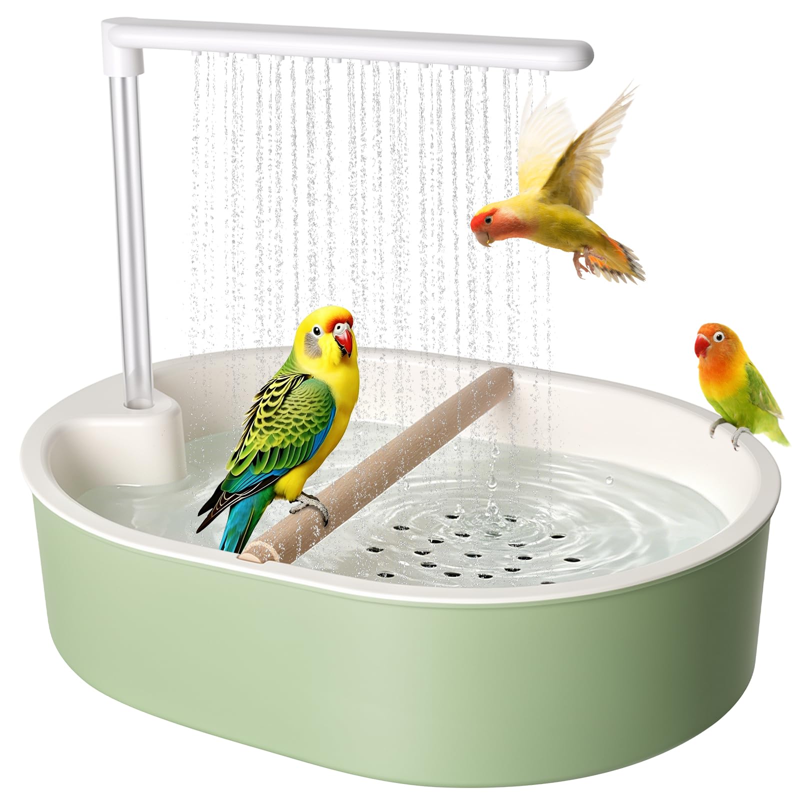Ducha para Aves con Cascada y Grifo de Circulación, Ducha Automática para Periquitos para Jaula, Baño USB para Aves 32x25cm para Cacatúas, Agapornis y Guacamayos