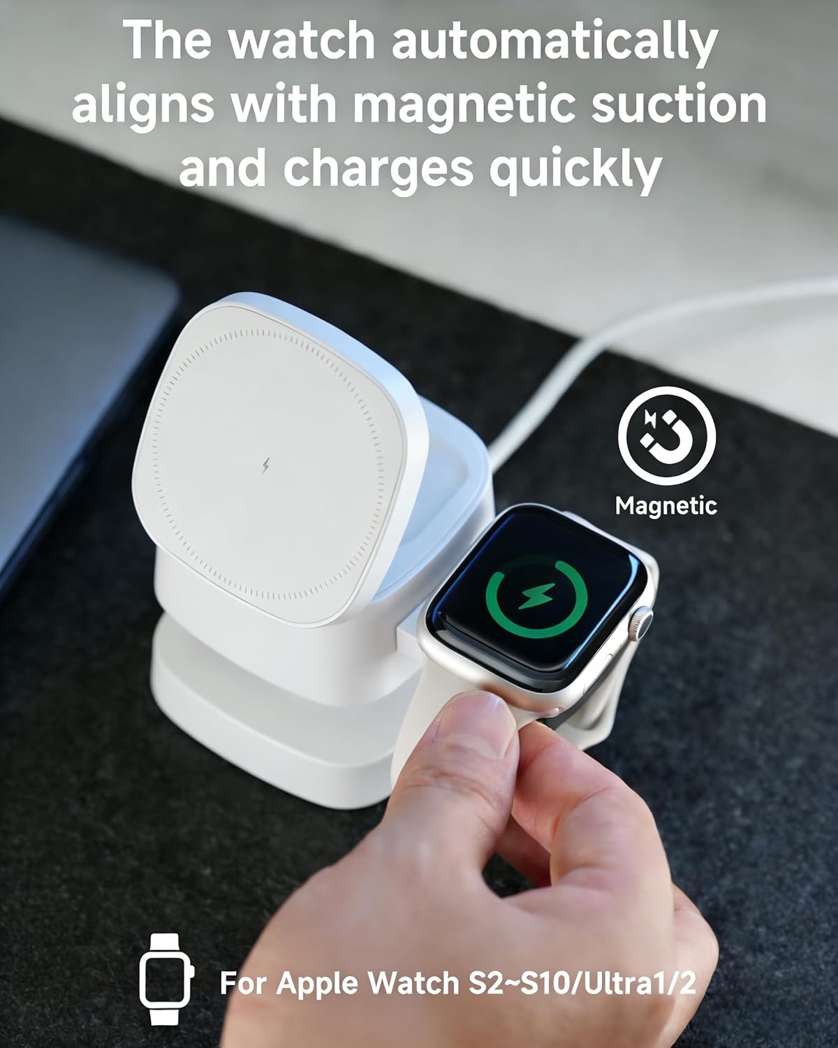 4-in-1 Wireless Charging Station, 15W Fast Charging with Adjustable Night Light, Compatible with iPhone 15/14/13/12 Series, Apple Watch, AirPods – White (White)