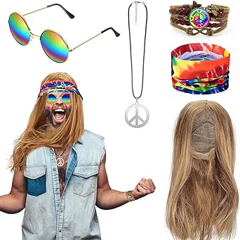 4 Unidades De Disfraces Hippie Para Mujer, Incluye Diadema